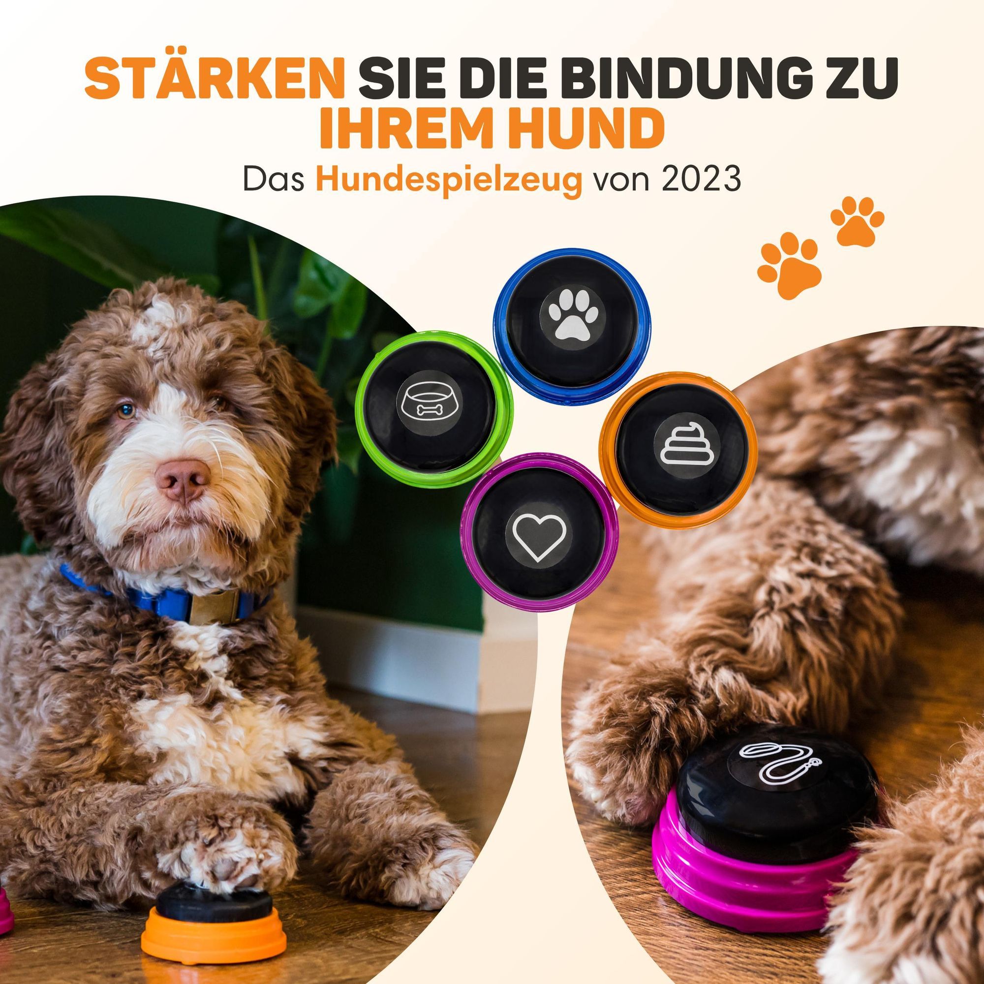 Vulpes Goods Hundeknöpfe, Hundetasten, Haustiertasten für Kommunikation, Hundespielzeug, Hundetraining, Mit 4 Tasten, Inklusive Trainingsaufkleber