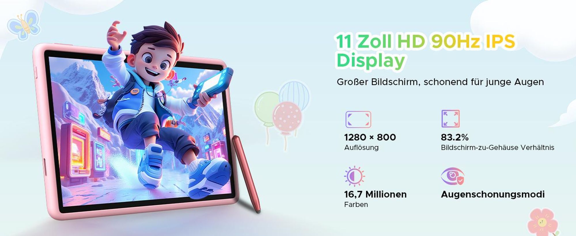 DOOGEE U11Kids 11" Tablet, Android 16,Gemini AI, 24(4+20)GB+128GB/2TB TF, 90Hz,8580mAh,WiFi Tablet für Kind mit Kindgerechte Hülle und Stift