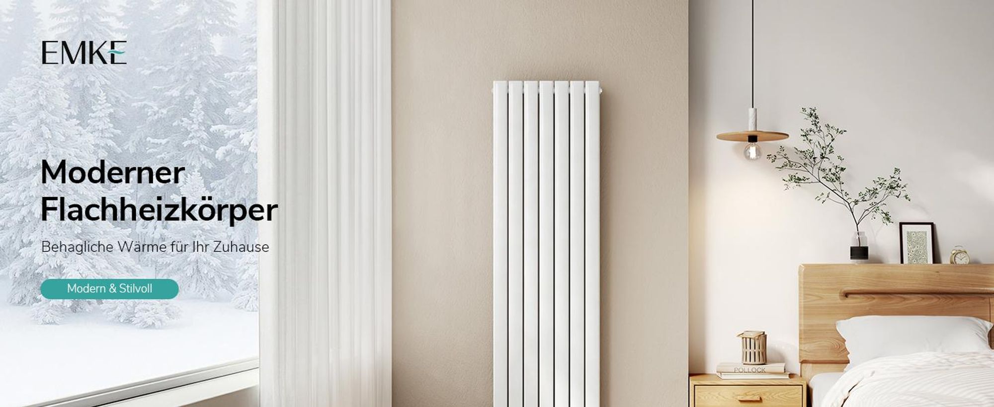 EMKE Heizkörper Flach 180 x 53,8 cm Doppellagig 1895 W Weiß Design Paneelheizkörper