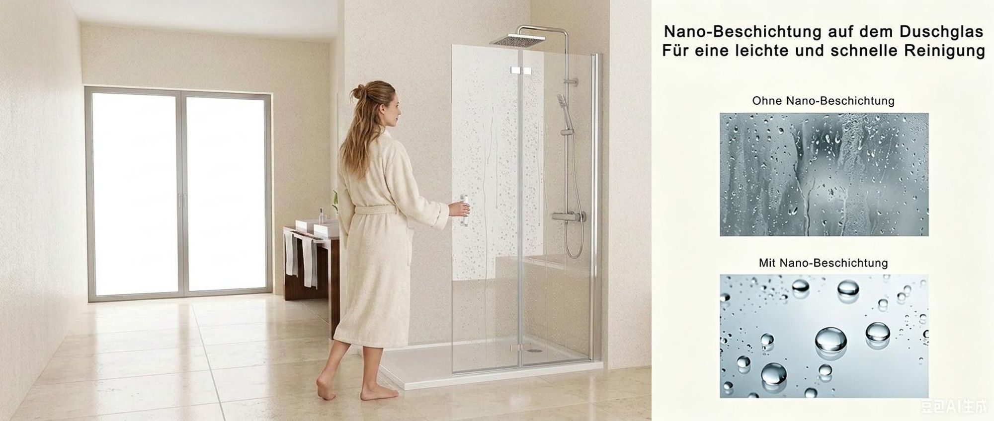 Faltbar Duschwand 120x185 cm Walk in Dusche Pendeltüren Duschabtrennung mit Falttür Drehtür Nischentür 6mm NANO Sicherheitsglas Duschtrennwand