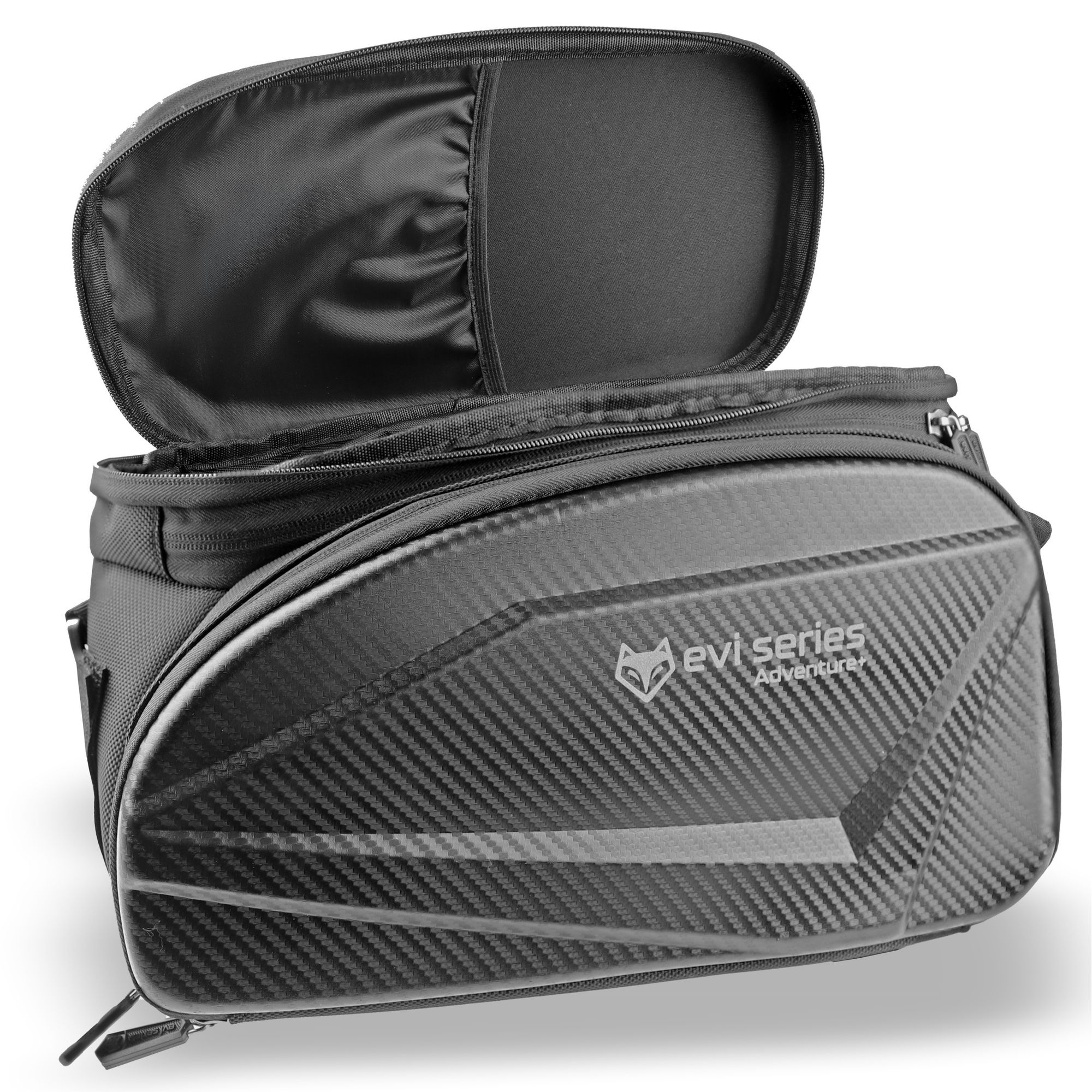Wodoodporna torba rowerowa na bagażnik 35 l, torba bagażowa EVA Hardtop z osłoną przeciwdeszczową i paskiem na ramię, odblaskowa, EVI BIKE Adventure+ czarna