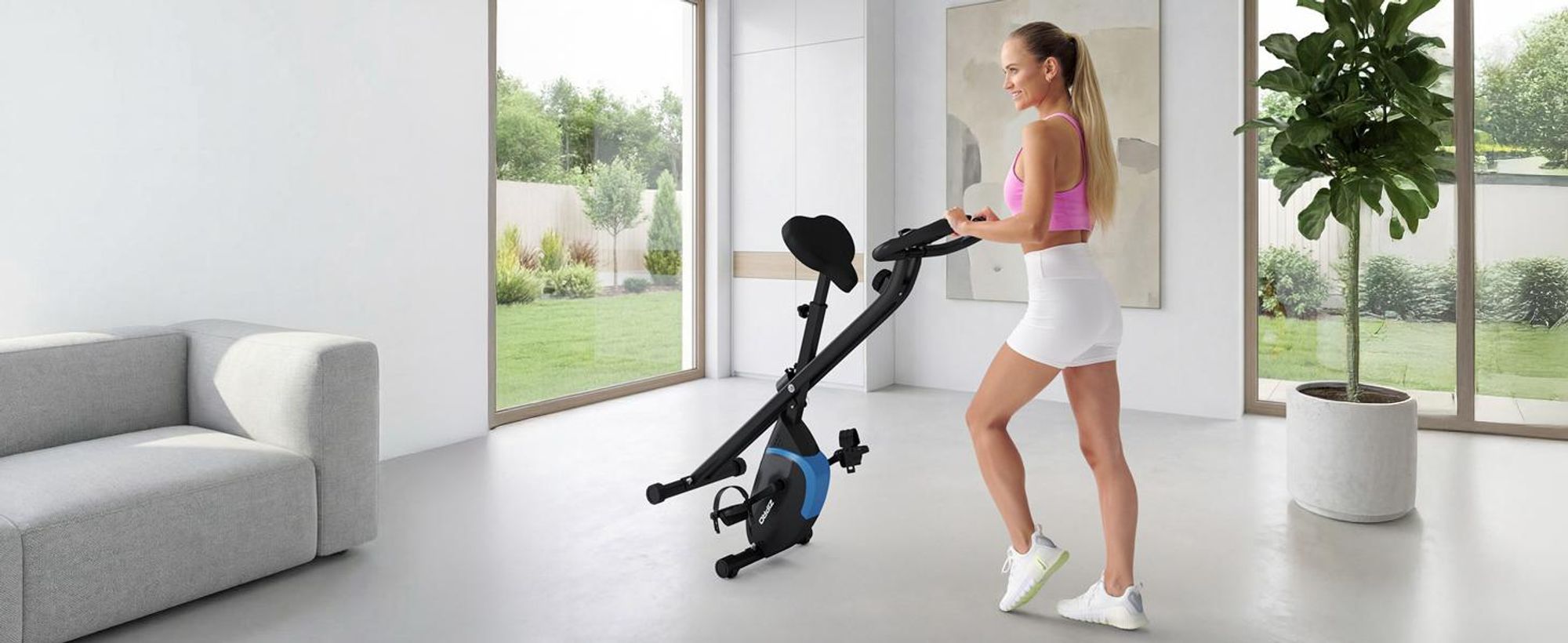 Zipro Heimtrainer Fahrrad Future X – Klappbares X-Bike für kleine Wohnungen – Magnetisches Fitnessbike, Platzsparend Leise Pulsmessung, Tablethalter