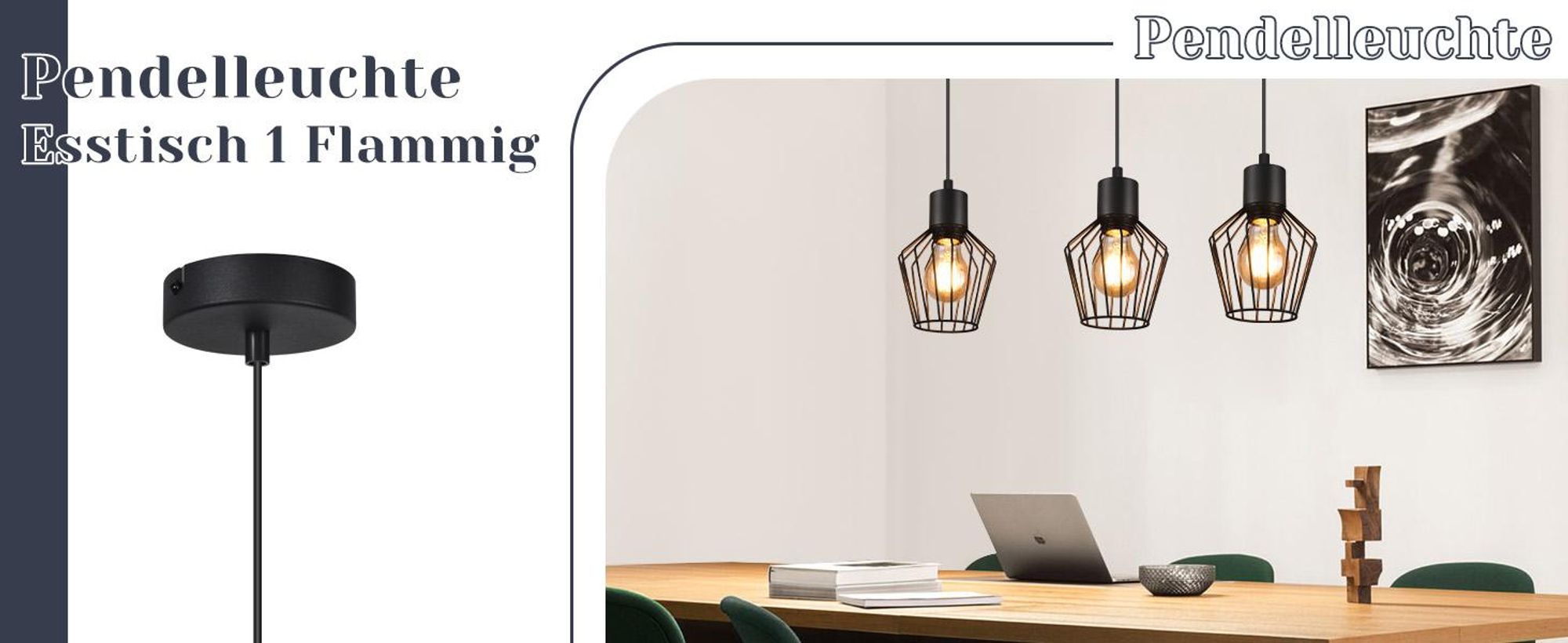 ZMH Pendelleuchte Schwarz 1 Flammig Esstisch Hängeleuchte - Pendellampe E27 Metall Lampenschirm Hängelampe Industrie Wohnzimmerlampe für Küche Schlafzimmer Cafe