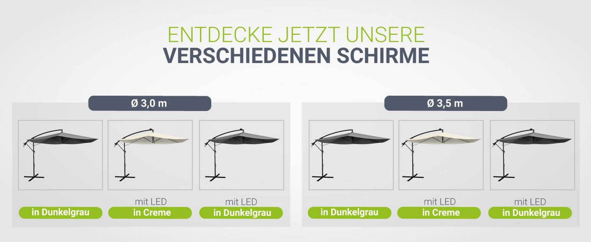 Juskys Ampelschirm Brazil 350 cm mit LED, UV-Schutz, Kurbel & Hülle - Grau