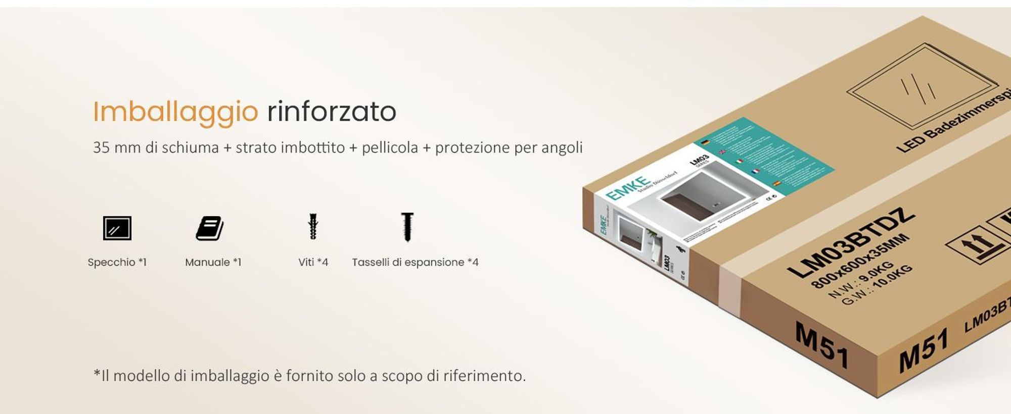 EMKE Specchio da bagno a LED 60 x 60 cm specchio da bagno senza nebbia, specchio da bagno a 3 colori luminosi con interruttore a sfioramento, specchio da parete dimmerabile con funzione di memoria