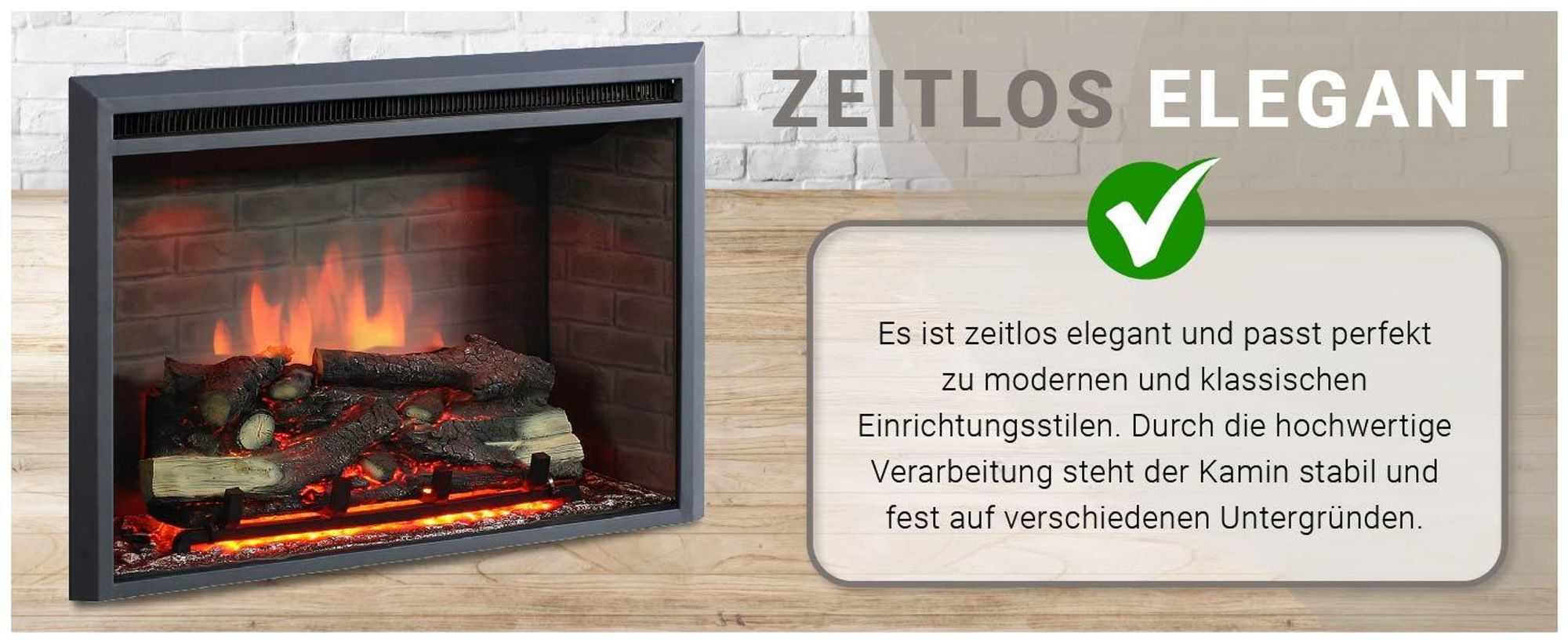 RICHEN EF44C Elektro-Kamin, Wandgerät, 2000 Watt, 2 Heizstufen, Echtfeuereffekt, Thermostat