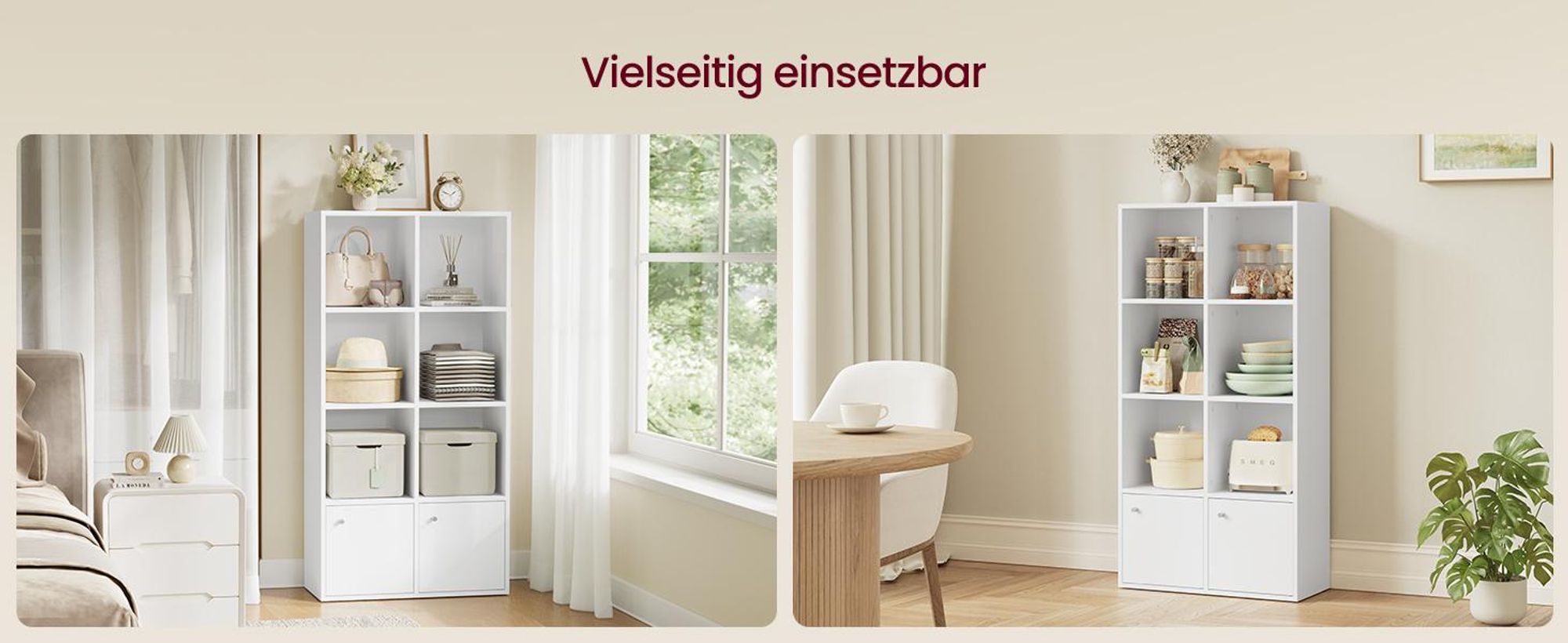 VASAGLE Regal mit Türen, 4-stöckiges Standregal, Aufbewahrungsregal für Wohnzimmer, Homeoffice, 2 Fächer, weiß