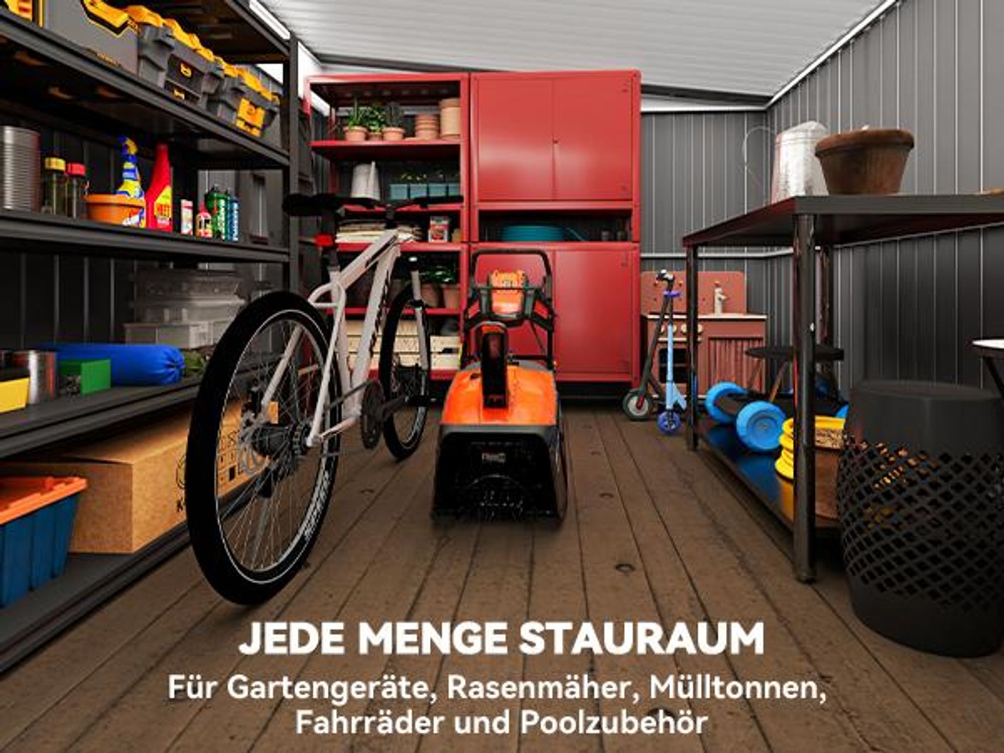 Outsunny 8,9 ㎡ Gerätehaus Stahl-Geräteschuppen mit Pultdach, Schiebetür, Grün