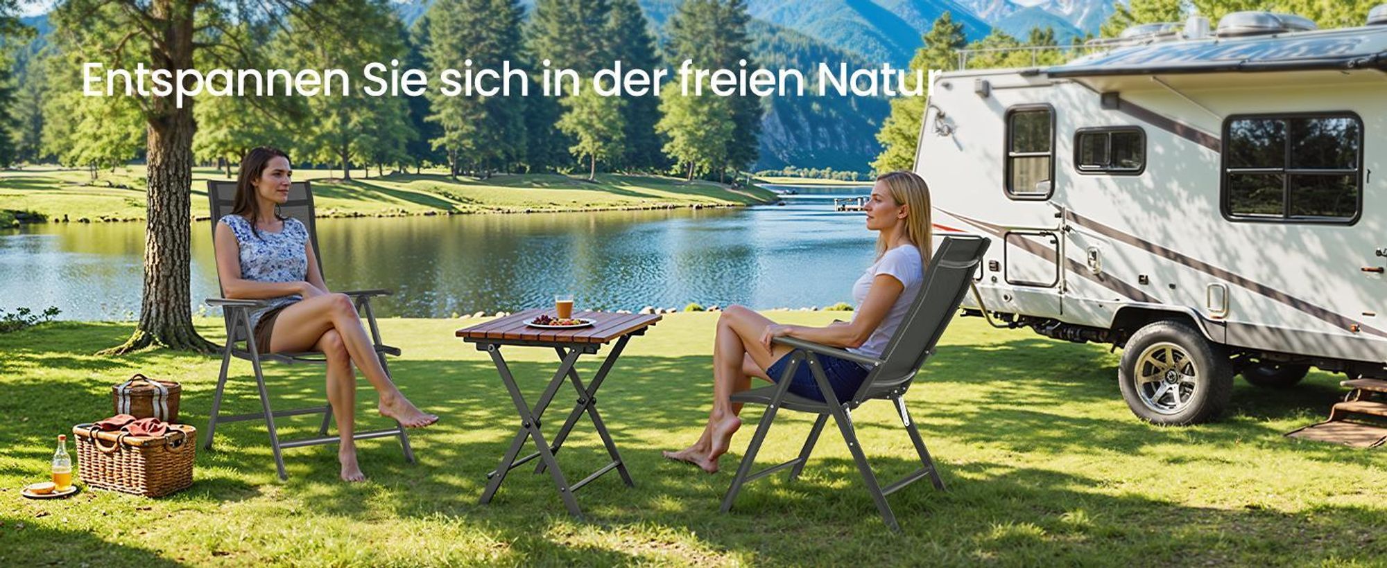 SONGMICS Gartenstuhl (2 St),8-fach verstellbare Rückenlehne,Campingstuhl grau