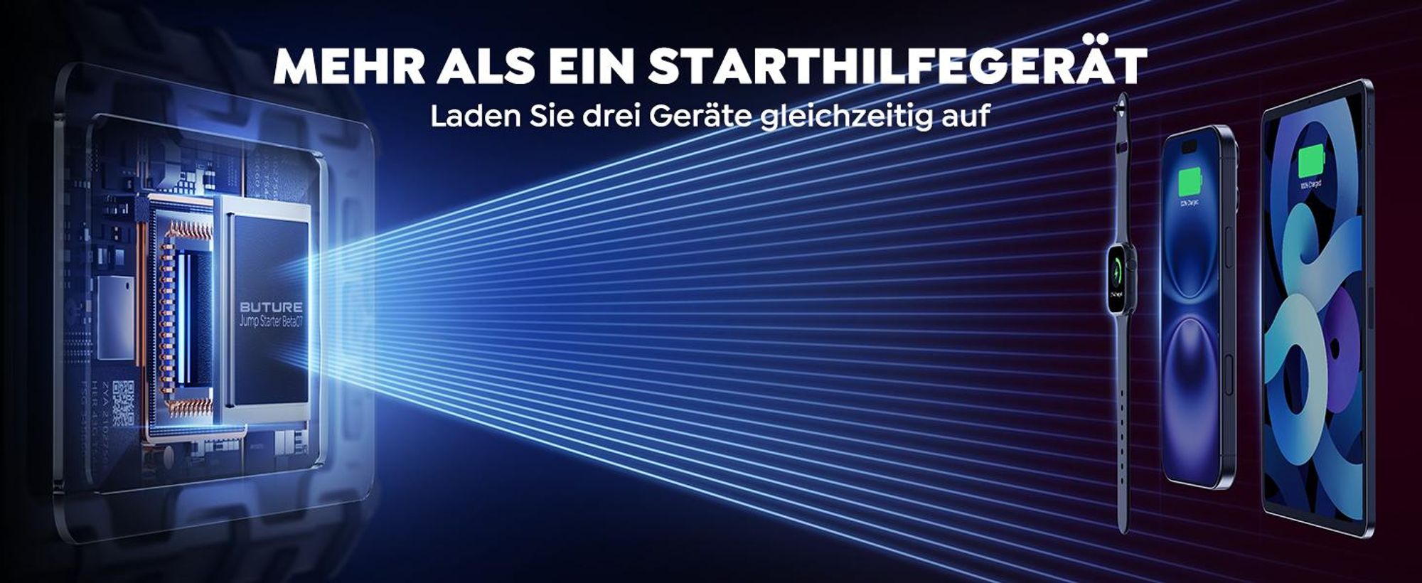 BUTURE Starthilfe powerbank für pk, 6000A Spitzenstrom, 26800mAh, 12V, 160 PSI Kompressor, Zwangsstart-Funktion, (Alle Benzinmotoren oder 12 L Diesel)
