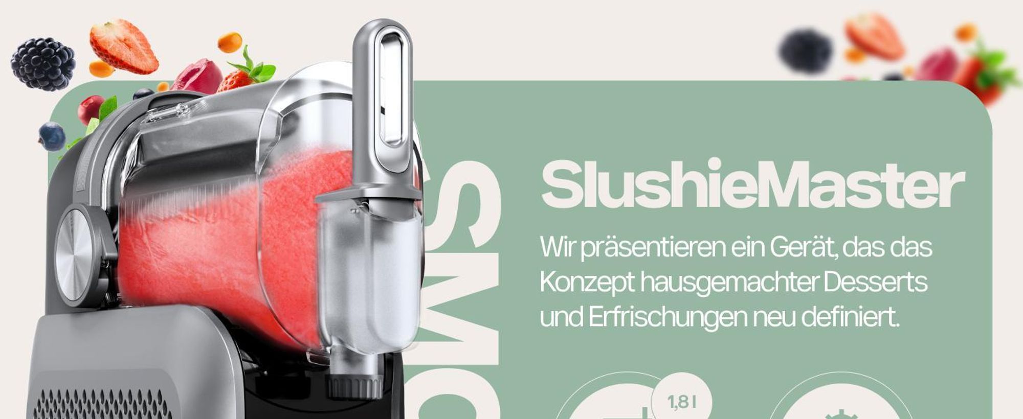 4Swiss SM026 SlushieMaster Eismaschine & Slush-Maker – 7in1 Profi-Gerät für Slushies, Frozen Cocktails, Softeis & Frappé, 1,8L Kapazität, Selbstreinig
