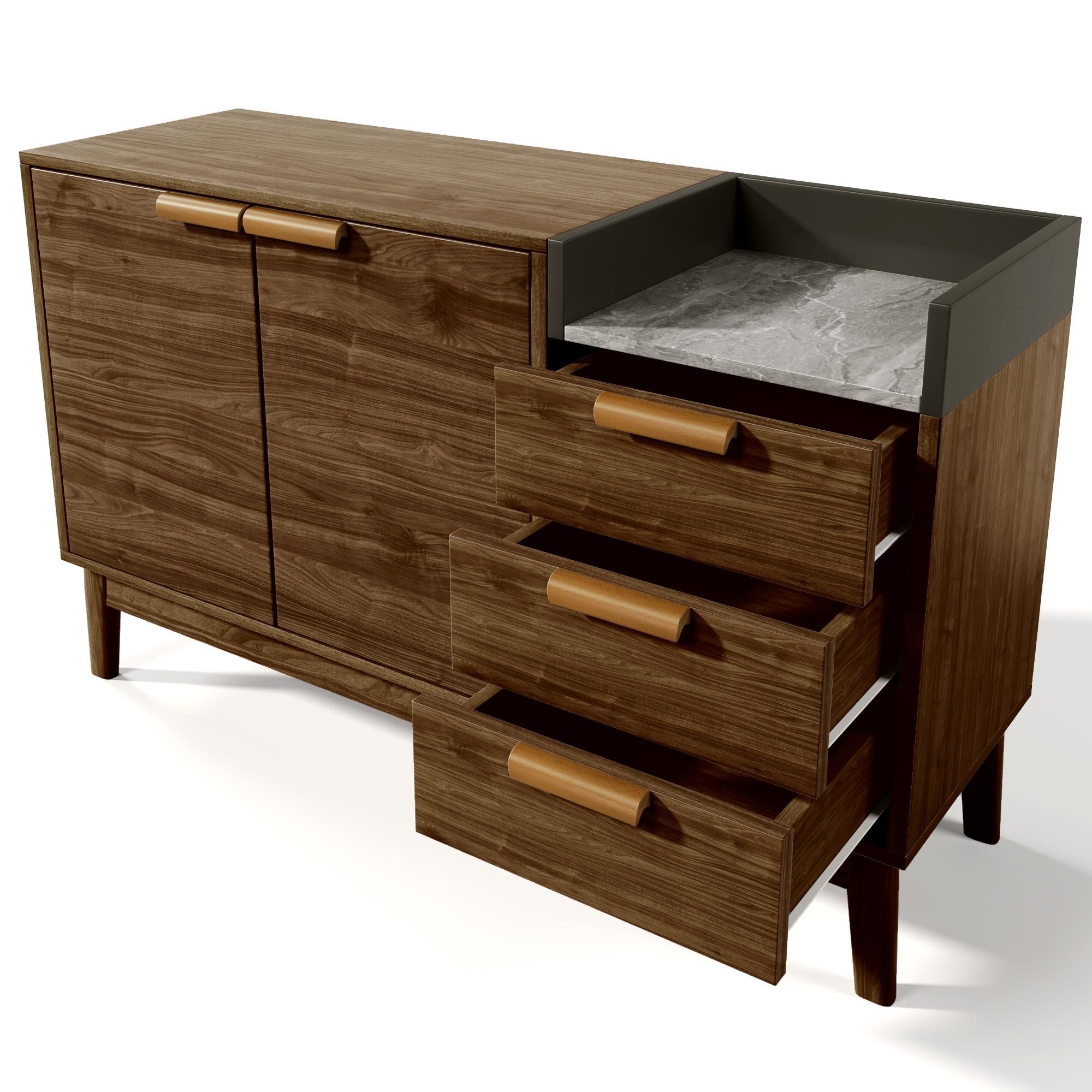 Flieks Kommode Wohnzimmerschrank mit Schubladen und offenem Staufach, Anrichte Sideboard mit Tür und verstellbaren Einlegeböden, Oak