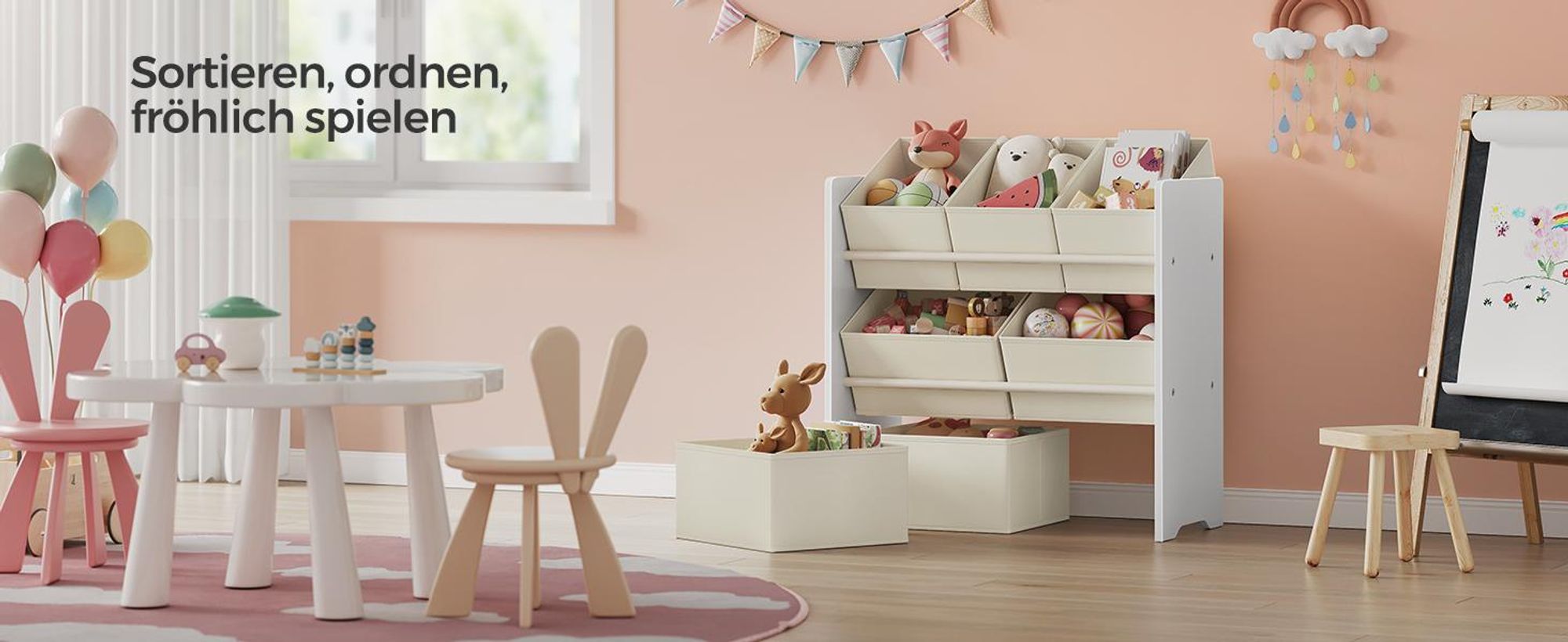 SONGMICS Kinderregal, Spielzeugregal, Bücherregal Kinder, mit 7 Aufbewahrungsboxen aus Vliesstoff, Kinderzimmer-Regal, geräumig, 29,5 x 62,5 x 60 cm,