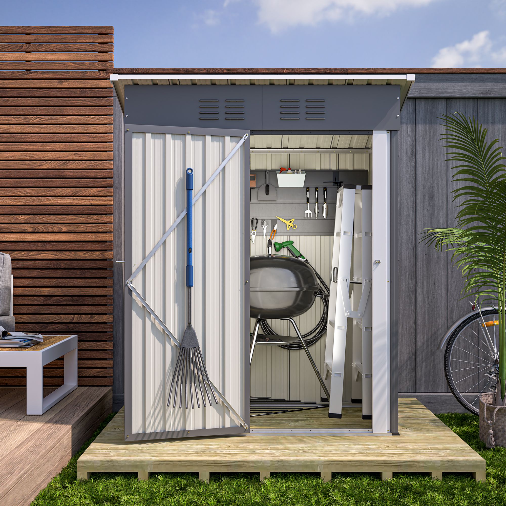 Metall Geräteschuppen Gerätehaus XL mit Pultdach Schuppen 1m² Grau Metall-Geräteschuppen Lagerschuppen im Freien mit Handschuhe
