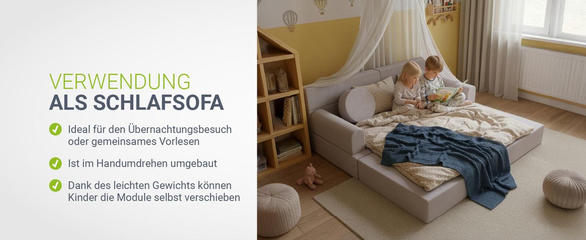 Juskys Kinder Spielsofa Kayo – Cord, modular & pflegeleicht – Beige