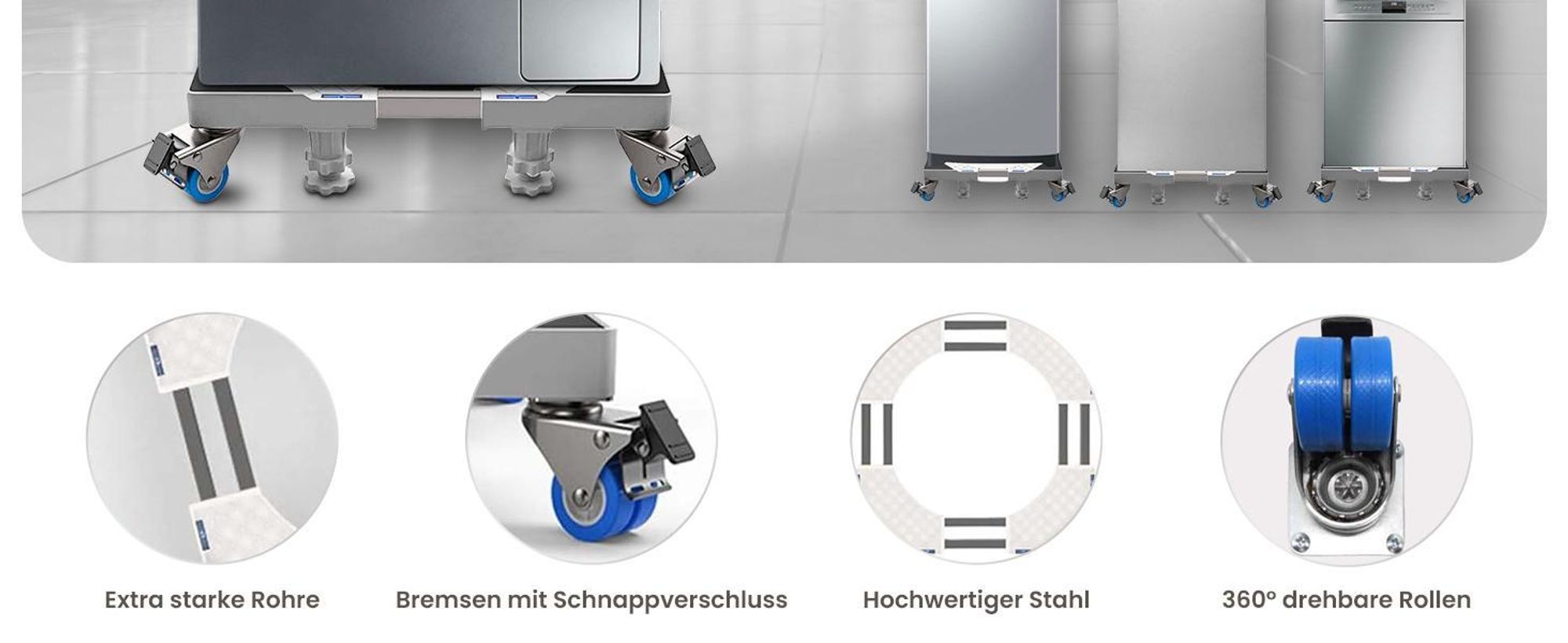 Olvy Waschmaschinensockel mit Rollen, Untergestell für Waschmaschinen, Waschmaschinen Üntergestell 300kg Kühlschrank Trockner