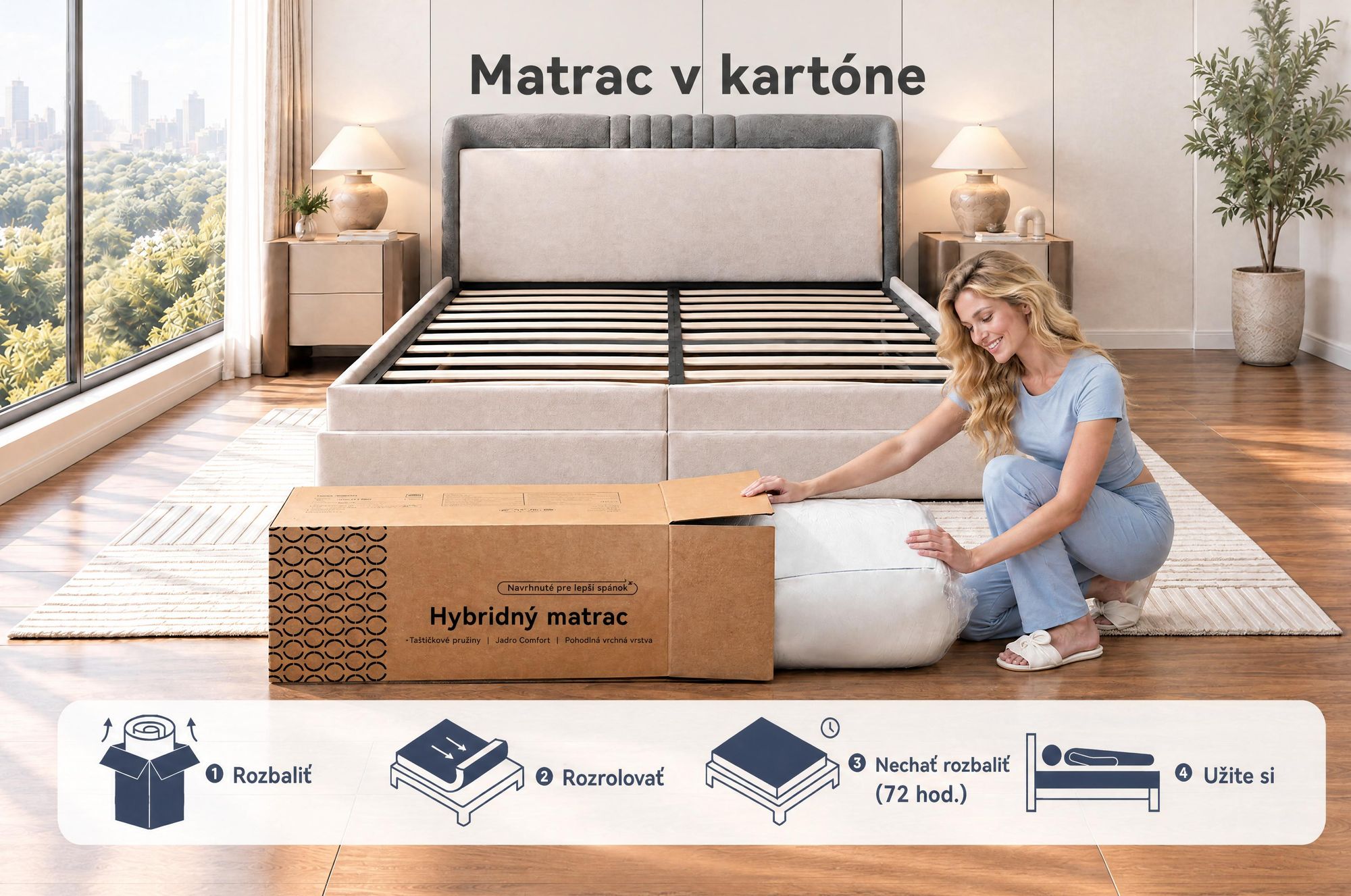 Matrac rozmery 180x200 cm, výška 22 cm. Integrovaná vrchná vrstva. Matrac s 7 zónami a pružinami v poťahu. Pevnosť H3/H4