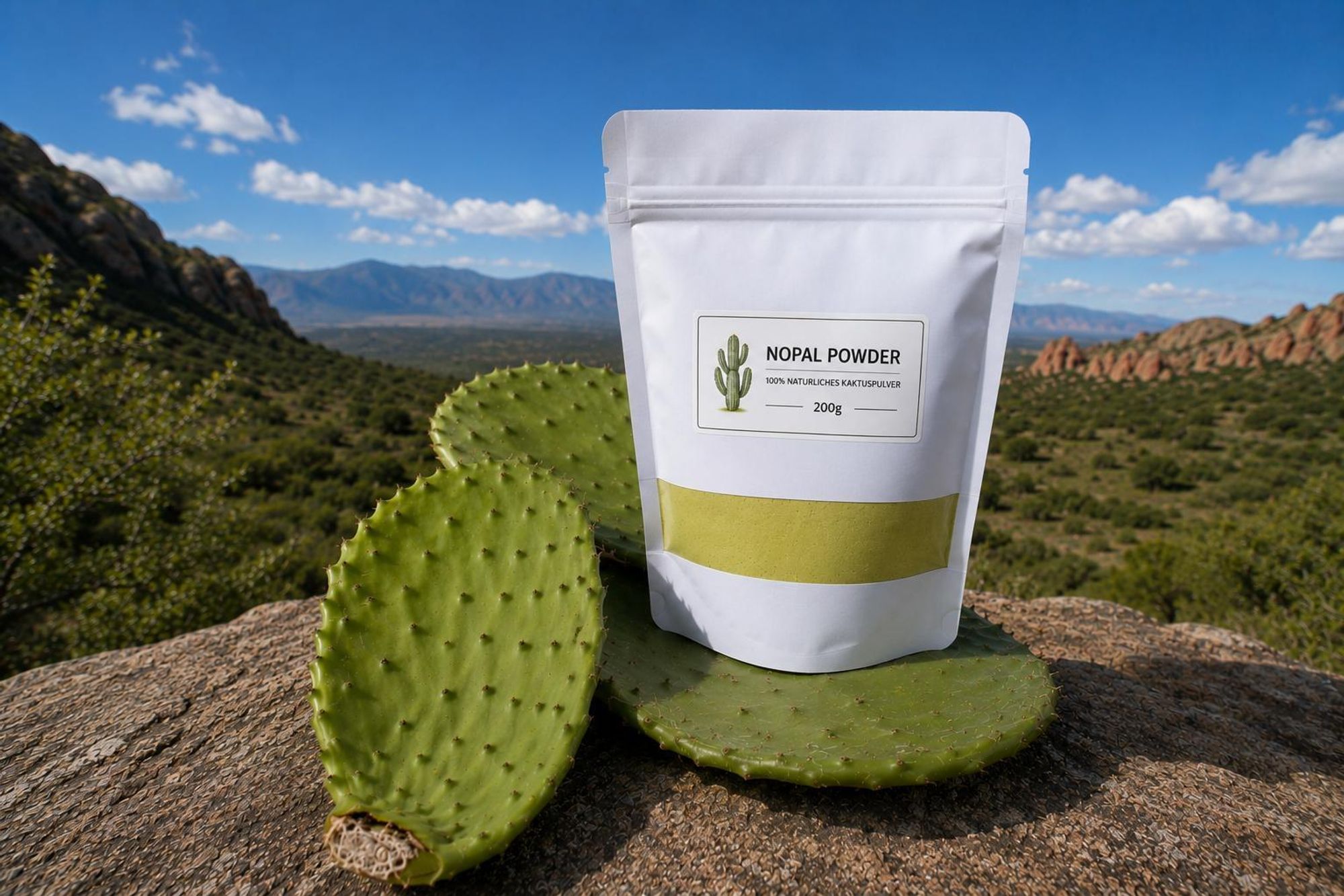 Nopal in poeder (Opuntia ficus-indica) 200g Nopal in poeder (Opuntia ficus-indica) 200g, ideaal voor cactussendieet.