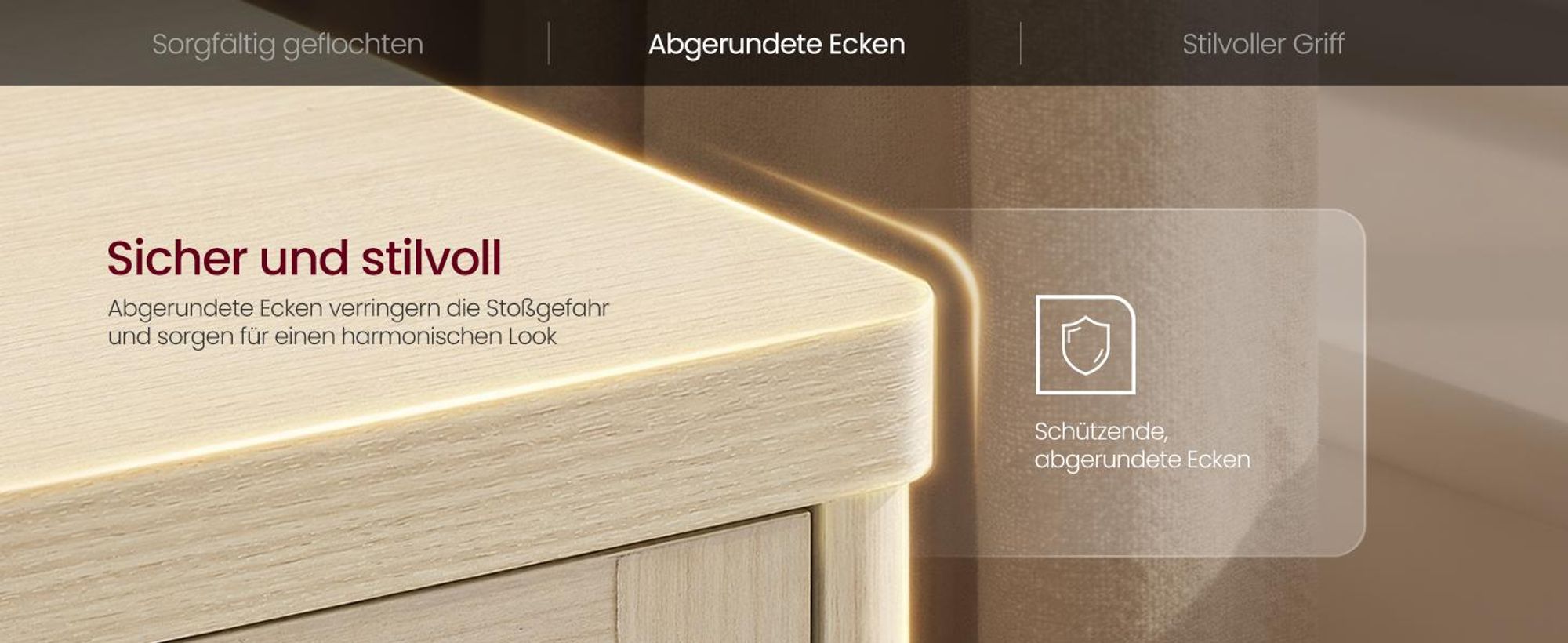 VASAGLE Küchenschrank im Boho-Stil, Türen Rattan-Optik, Sideboard, verstellbare Ablage, Schublade, Wohnzimmer, beige