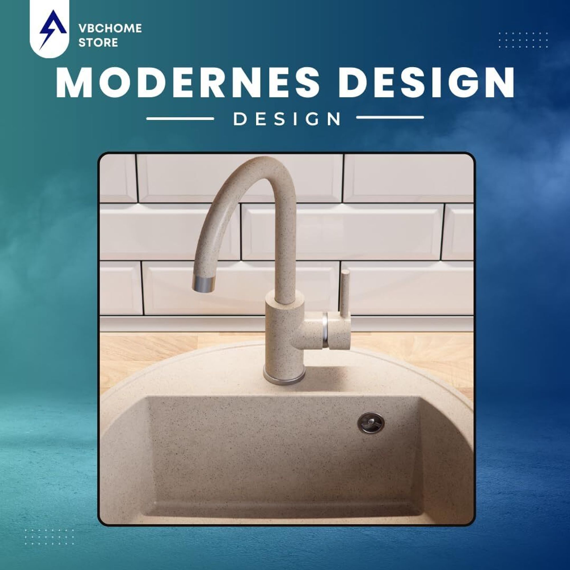 VBChome Küchenarmatur Beige Granitoptik 360° drehbar – Einhebel Mischbatterie für Spüle, Wasserhahn modern für Spültisch