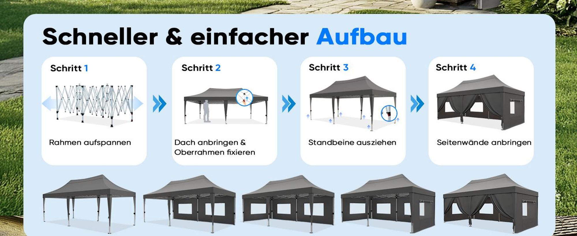 Quictent Pavillon 3x6m Faltpavillon Wasserdicht Stabil mit 6 Seitenteilen Partyzelt Pop Up Camping Pavillon Gartenzelt Gartenpavillon für Garten,Party