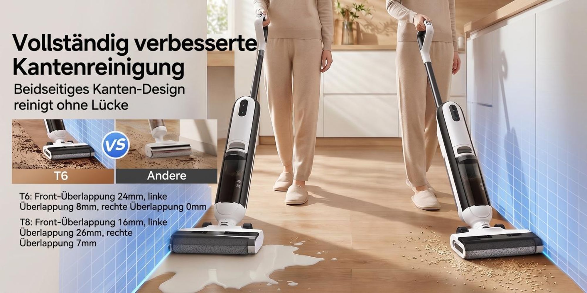Lubluelu T6 Akku Nass-Trockensauger 16kPa, 1L Doppel-Wassertank, 33Min, Kantenreinigungsbürste, Automatische Selbstreinigung, Hartboden & Tierhaare