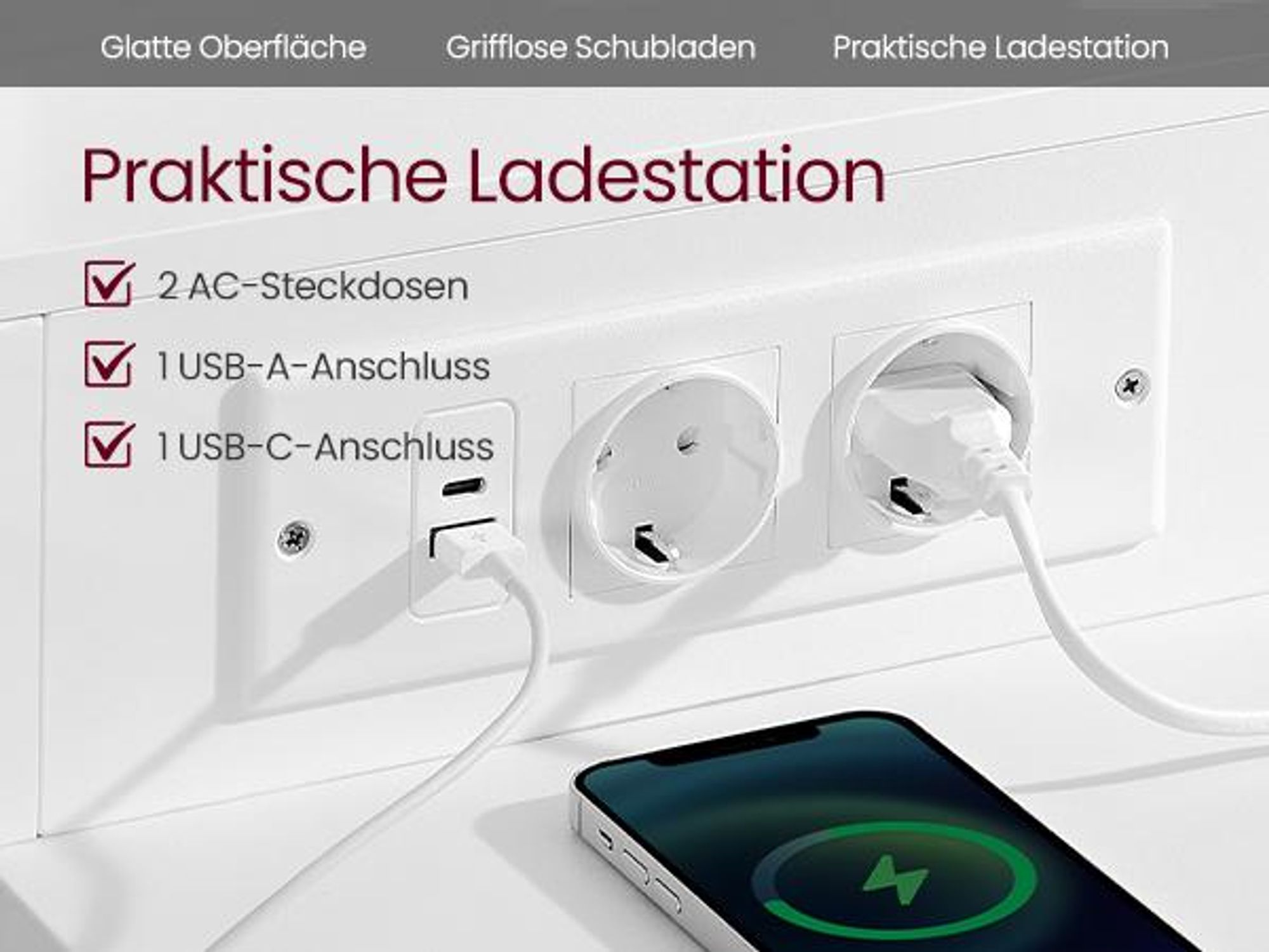 VASAGLE Schminktisch 3 Lichtfarben, mit drehbare Seitenkommode, gerade oder L-förmig