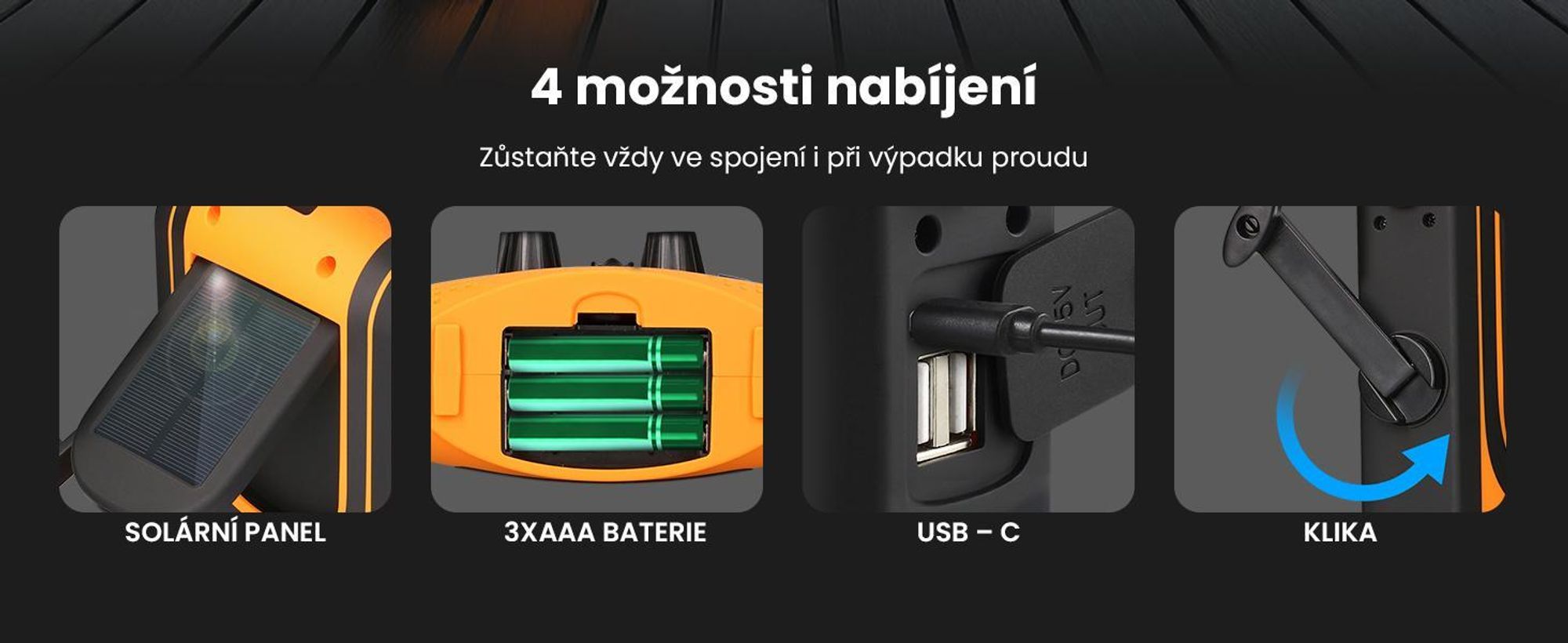 Extralink Nouzové rádio AM/FM se solárním panelem a klikou Powerbanka 6000 mAh, USB-C, SOS