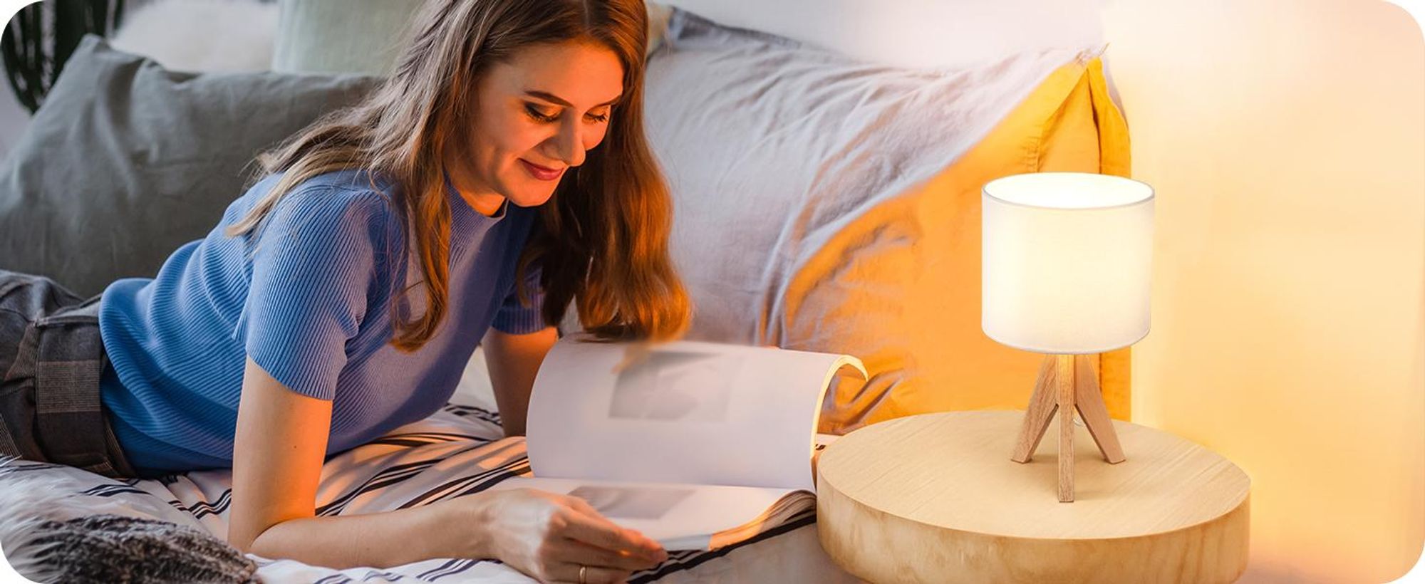 EDISHINE Nachttischlampe Holz, Tischlampe E27 mit Lampenschirm aus Leinen, weiß