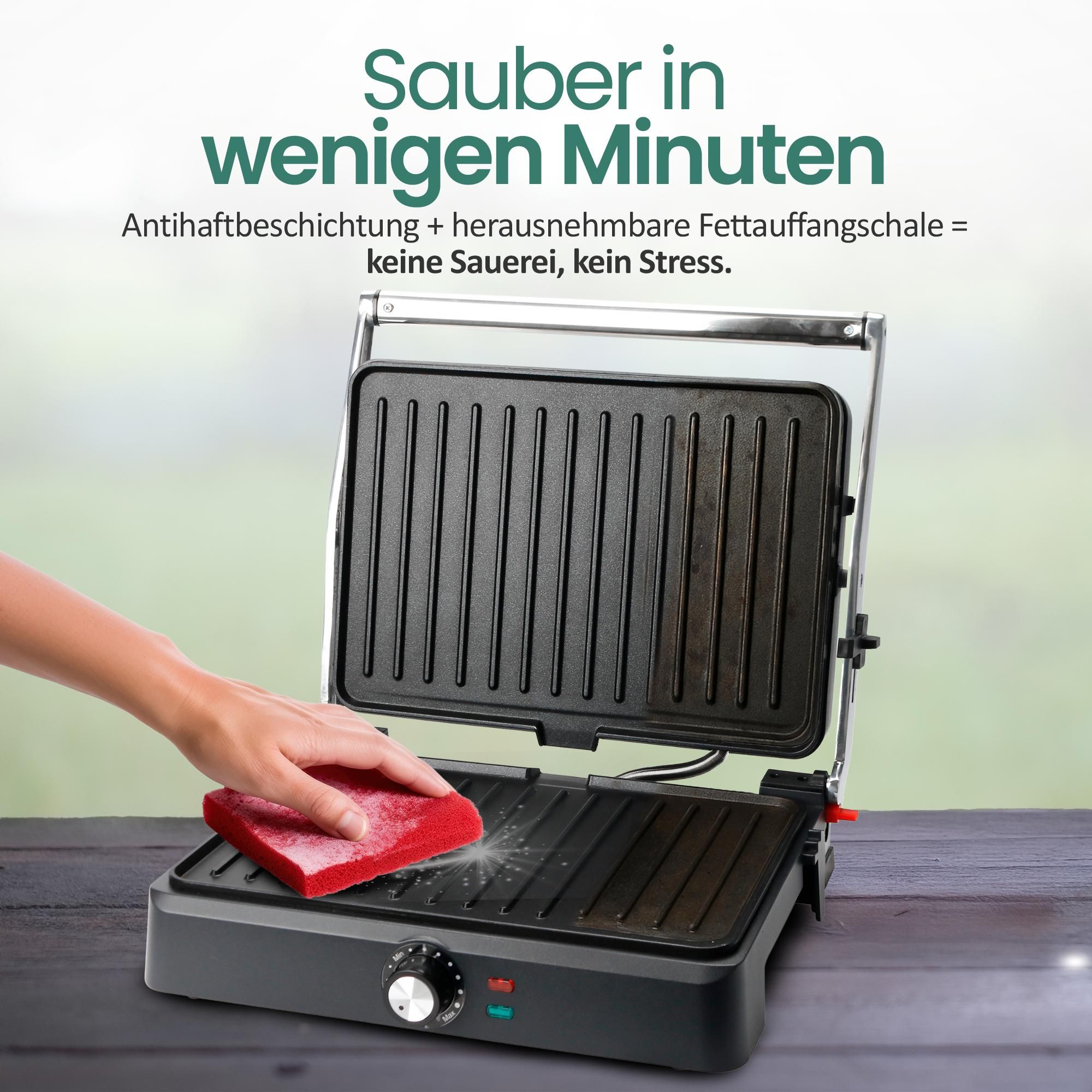 Emerio Kontaktgrill – Sandwichmaker – Große Grillfläche 34 × 24 cm – Panini-Grill – Sandwich-Toaster CG-130859 – Edelstahl / Schwarz