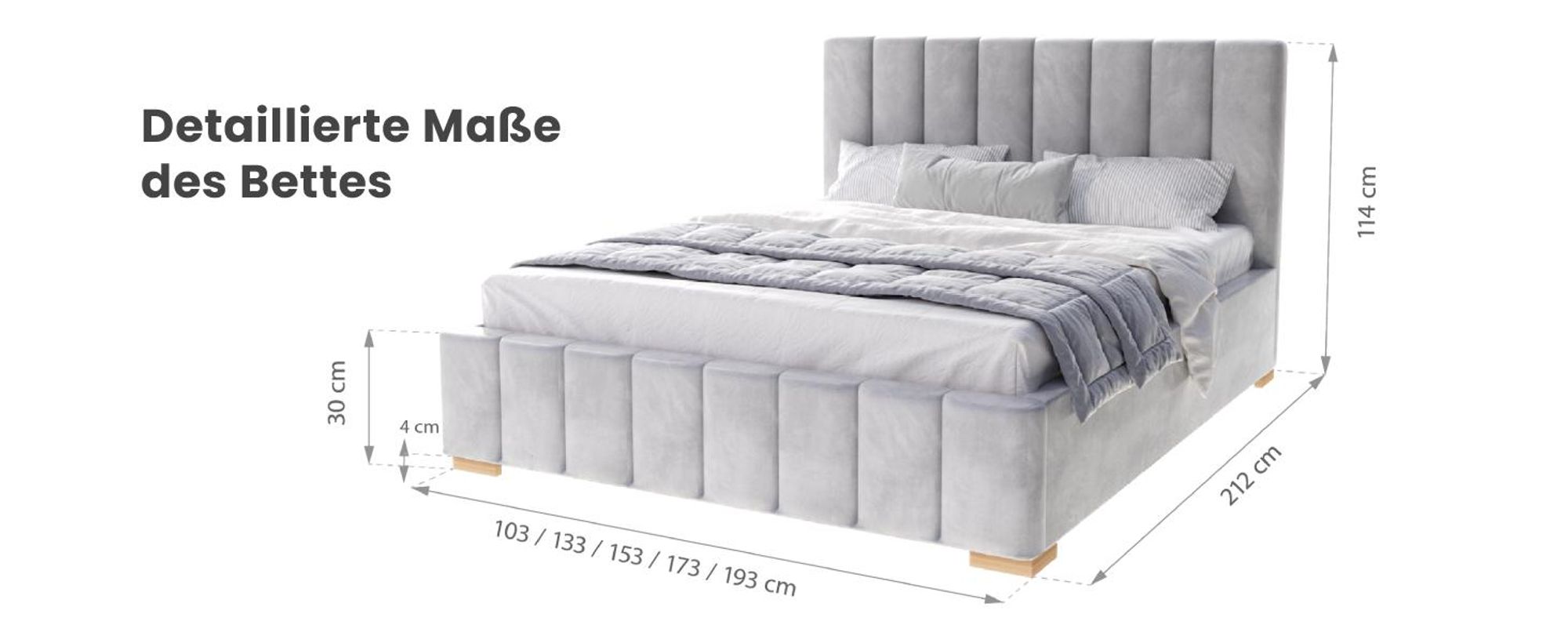FDM Bett DENTON Trinity 180x200 cm Polsterbett mit Lattenrost aus Metall Bettkasten Stauraumbett Samt weiß