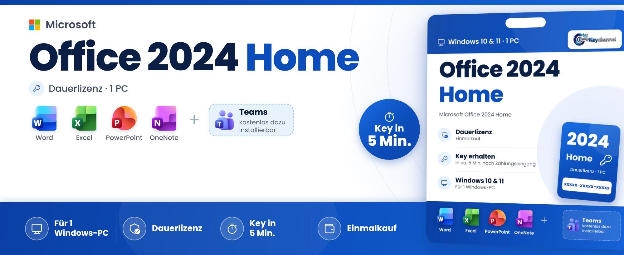 Office 2024 Home Dauerlizenz für 1 PC mit Word, Excel, PowerPoint und OneNote