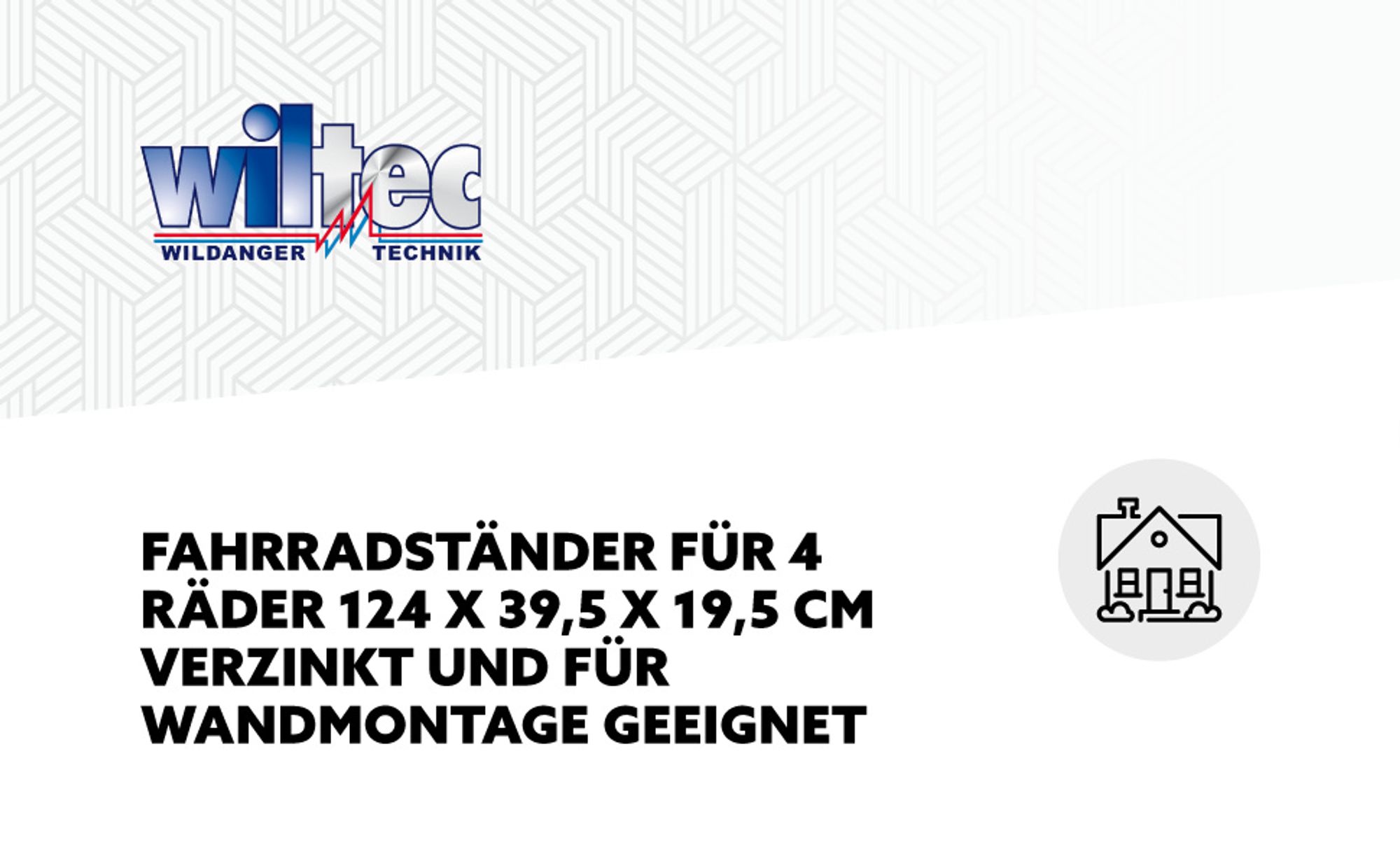Wiltec Fahrradständer für 4 Fahrräder 124x39,5x19,5cm aus verzinktem Stahl und für Wandmontage geeignet Reihenparker Fahrradbügel