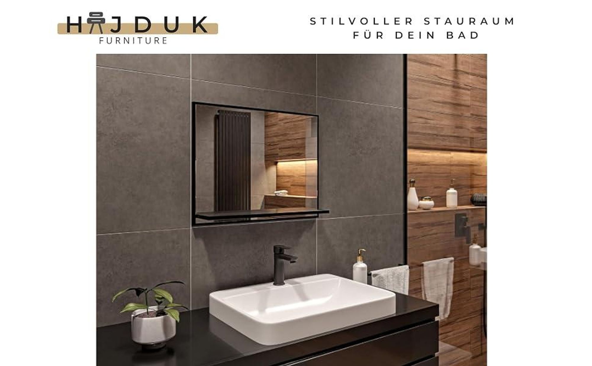 Badspiegel mit Ablage Weiß - H:50 x B: 60 cm - Bathroom Mirror - Moderner Badezimmer Spiegel Rechteckig - Wandspiegel mit Regal