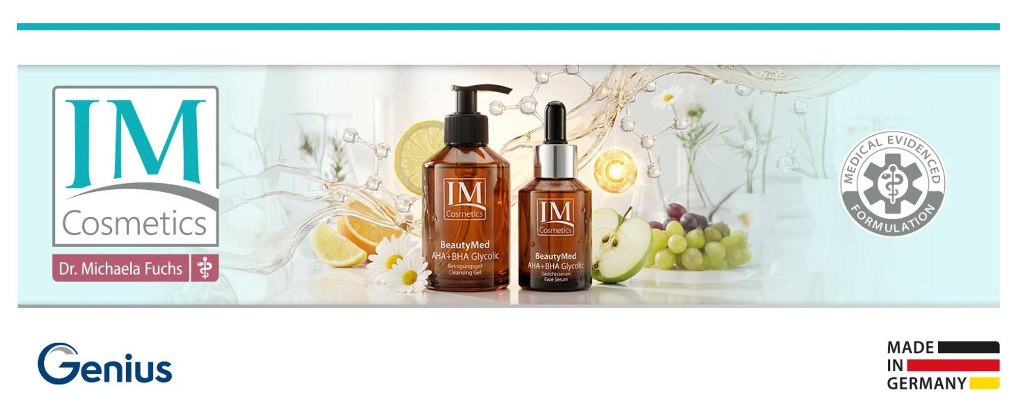 Genius IMS Cosmetics BeautyMed AHA+BHA Glycolic Serum mit Salicylsäure gegen Pickel & Mitesser, porenverfeinernd, für unreine Haut, 60 ml – Dr. Fuchs