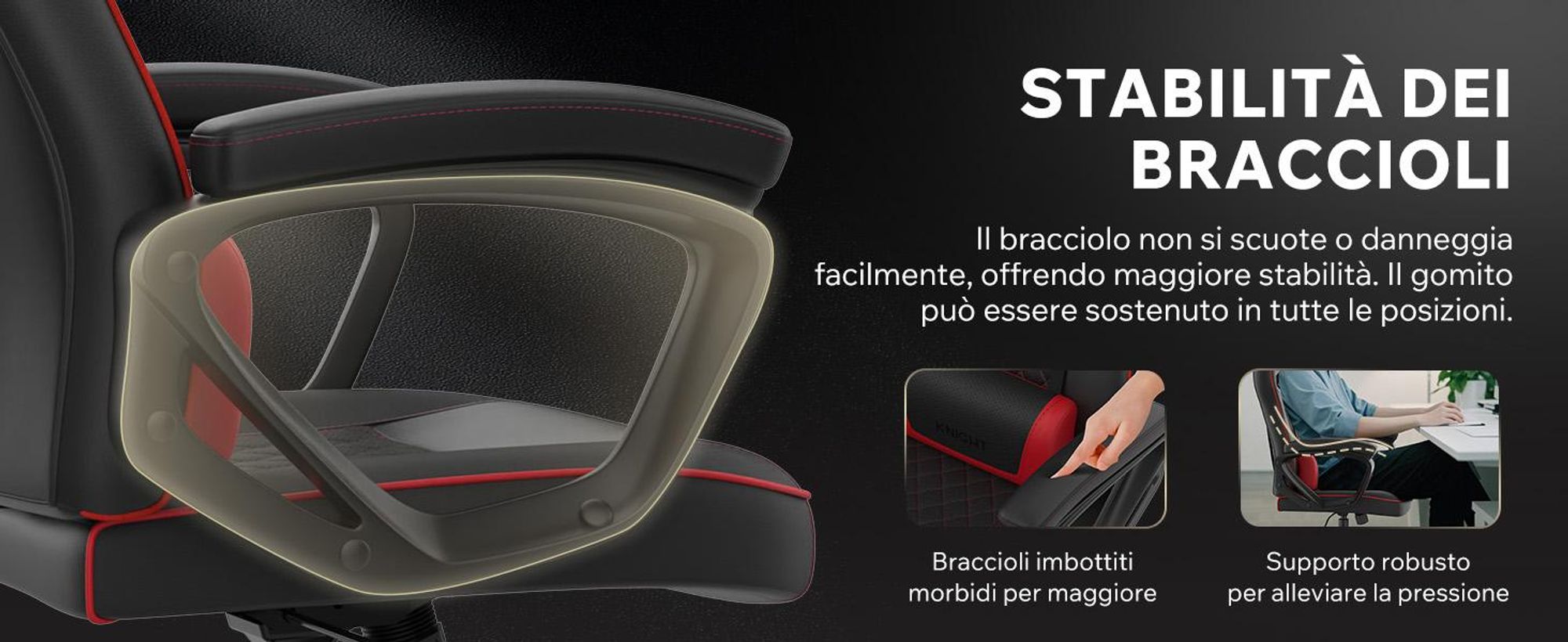 SENSE7 Knight Sedia da gioco in Pelle finta nera e rossa - Sedia da ufficio ergonomica Sedia da scrivania per PC Sedia da gaming Funzione oscillante Gamer 120 kg