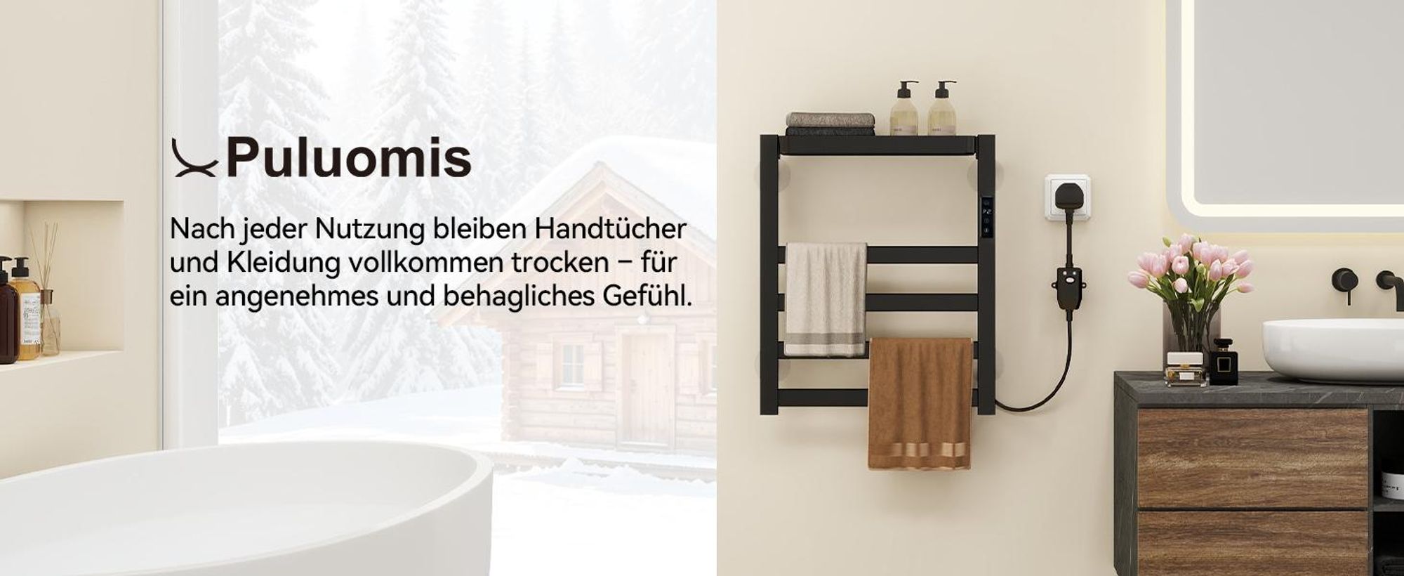 Puluomis Heizkörper Elektrisch Badheizkörper mit Timer Thermostat, Handtuchtrockner  Handtuchwärmer 395 x 470mm Handtuchhalter 72W schwarz