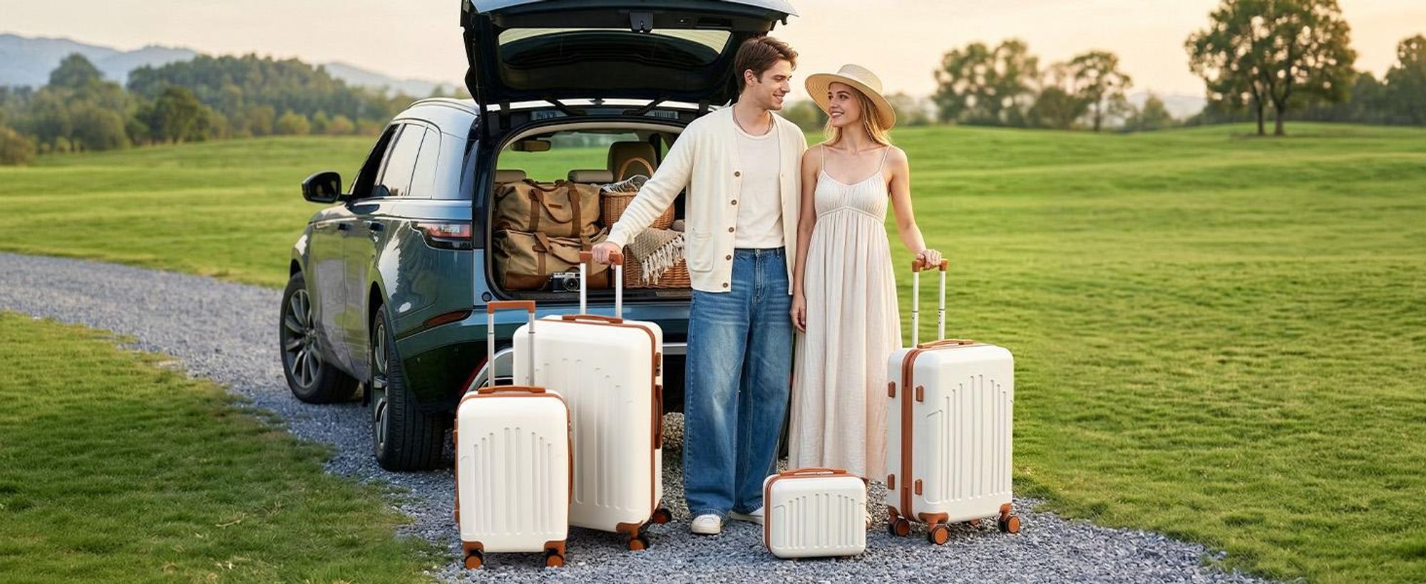 FCH 4tlg. Hartschalenkoffer Trolley M/L/XL 360° Rollen + Handtasche Beige