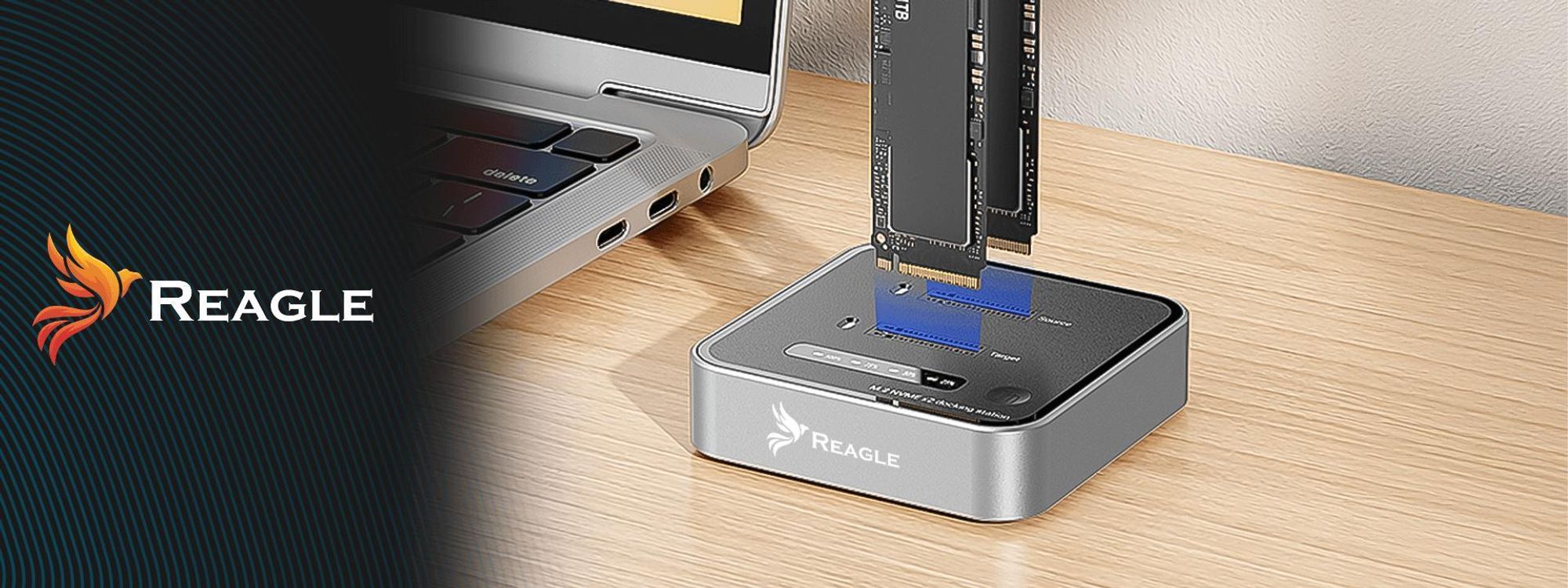 M.2 NVMe SSD Cloning Station Docking Station 20Gbps USB C 3.2 Gen 2x2 Offline Klonen Adapter für 2 Laufwerke bis 4TB Werkzeugfrei Reagle