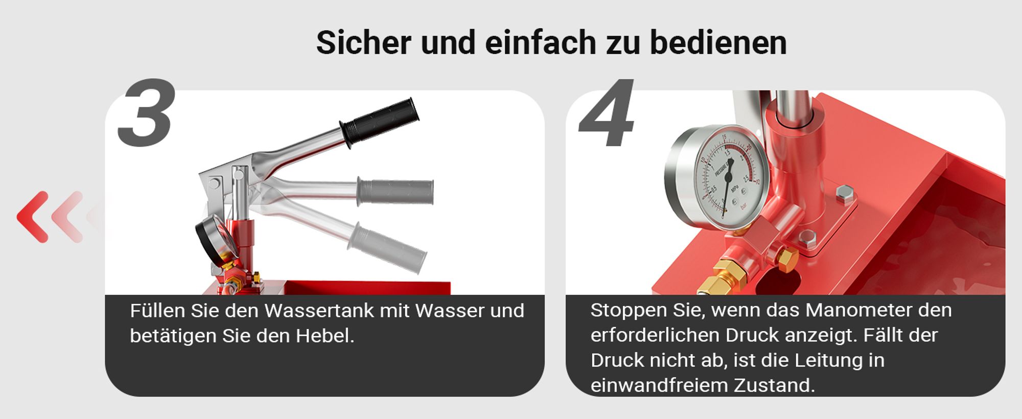 Wiltec Befüllpumpe und Prüfpumpe mit 5 l Füllmenge, Abdrückpumpe für Heizung und Solar, Druckprüfpumpe mit 25 bar Prüfdruck