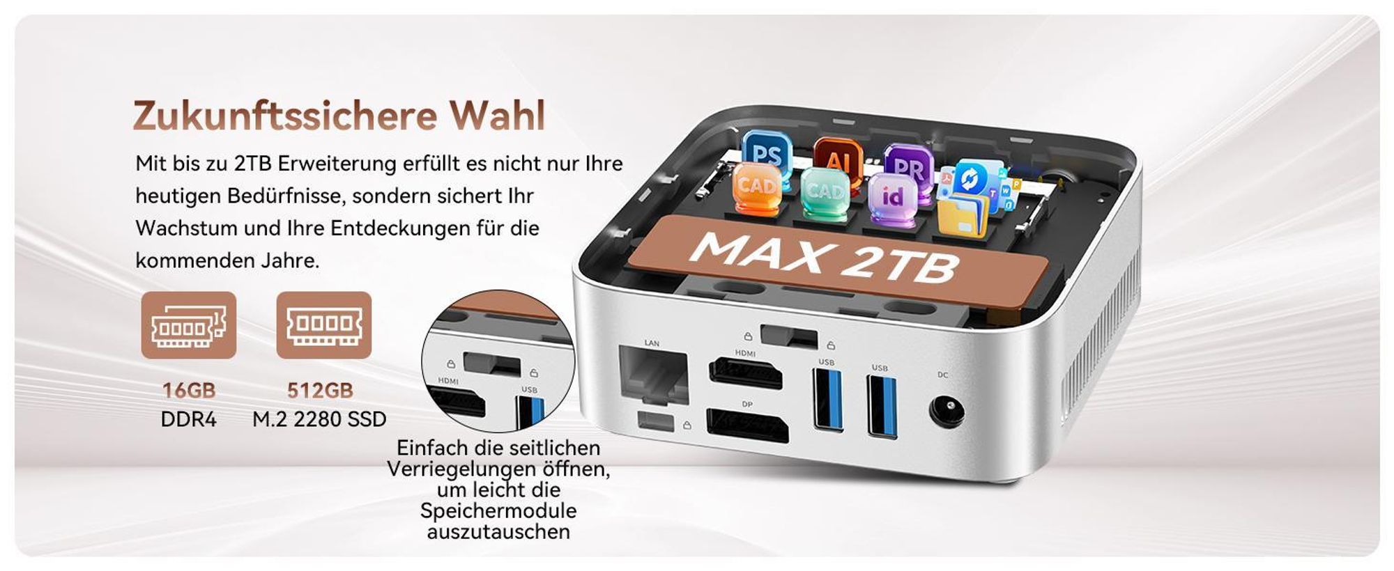 Blackview Huidun H80 MiniPC Desktop PC, AMD Ryzen 5 3500U, 16GB DDR4, 512GB SSD, Dual-Gigabit-LAN, Dual-4K-Ausgang, VESA-Montage,  inkl Monitor