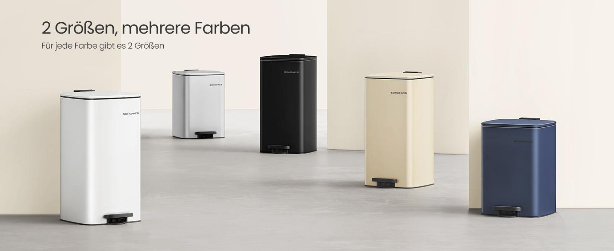 SONGMICS Mülleimer Küche, 20 Liter Abfalleimer, Tretmülleimer, Stahl, mit Inneneimer, Softclose, Offenhaltefunktion, beige