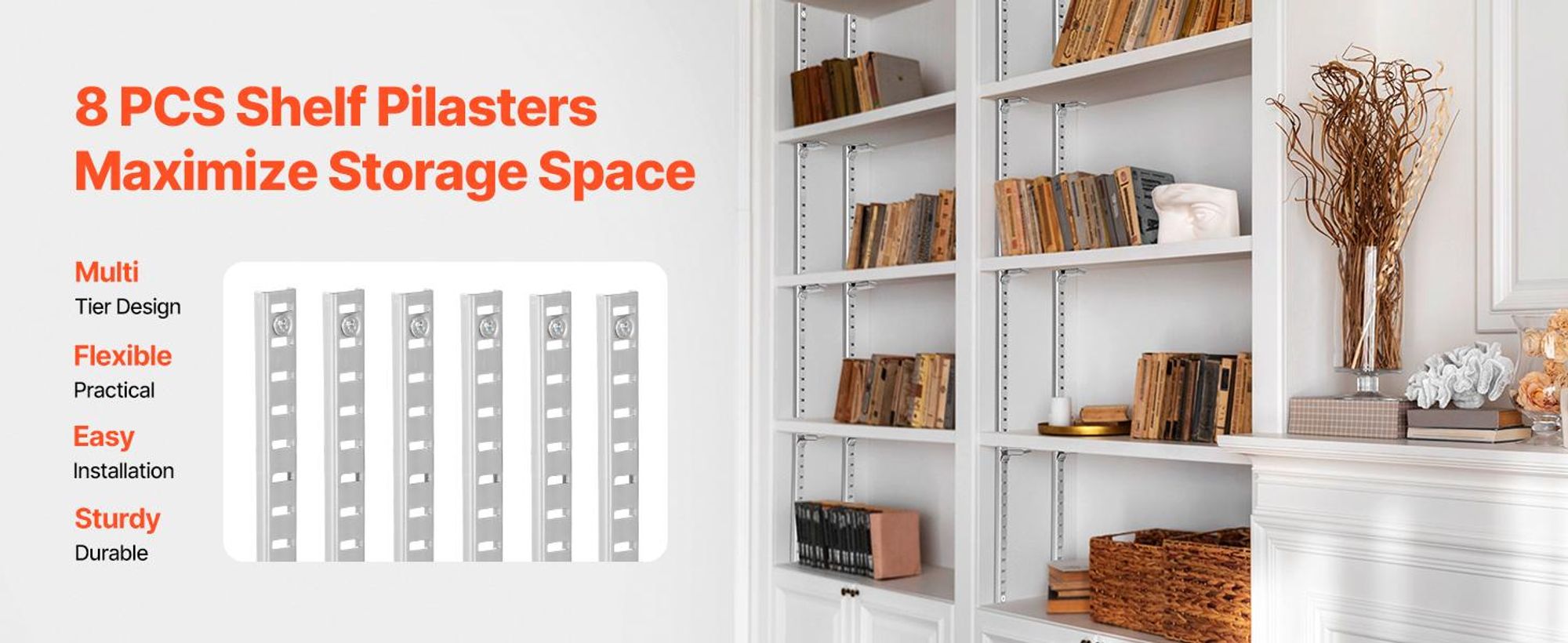 VEVOR Regalpilaster, 923 mm, 8er-Pack, verstellbare Regalhalterungen aus Stahl, Einsteck-Pilasterleisten-Standards mit 32 Schrauben