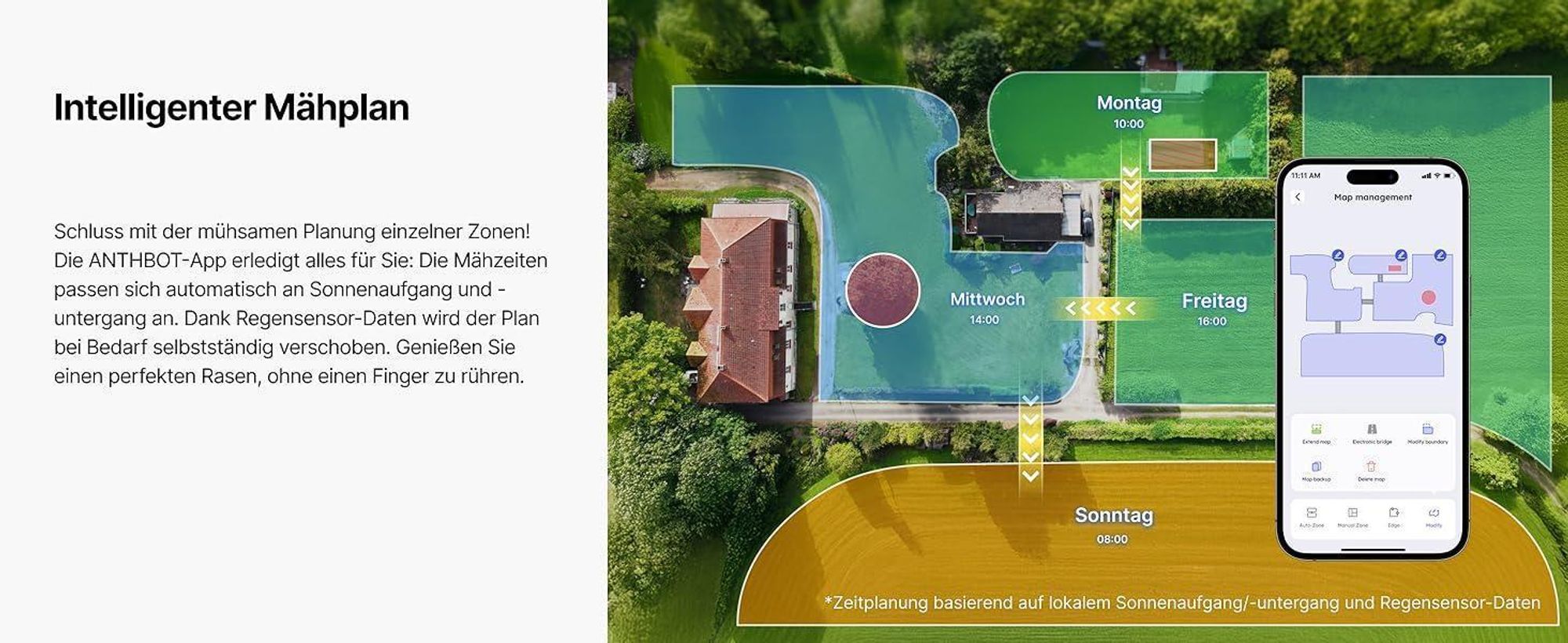 ANTHBOT M9 Mähroboter ohne Draht inkl. Premium-Garage, RTK-Navigation, KI-Kamera, bis 900 m², 45% Steigung, 3 Monate NRTK-Service gratis