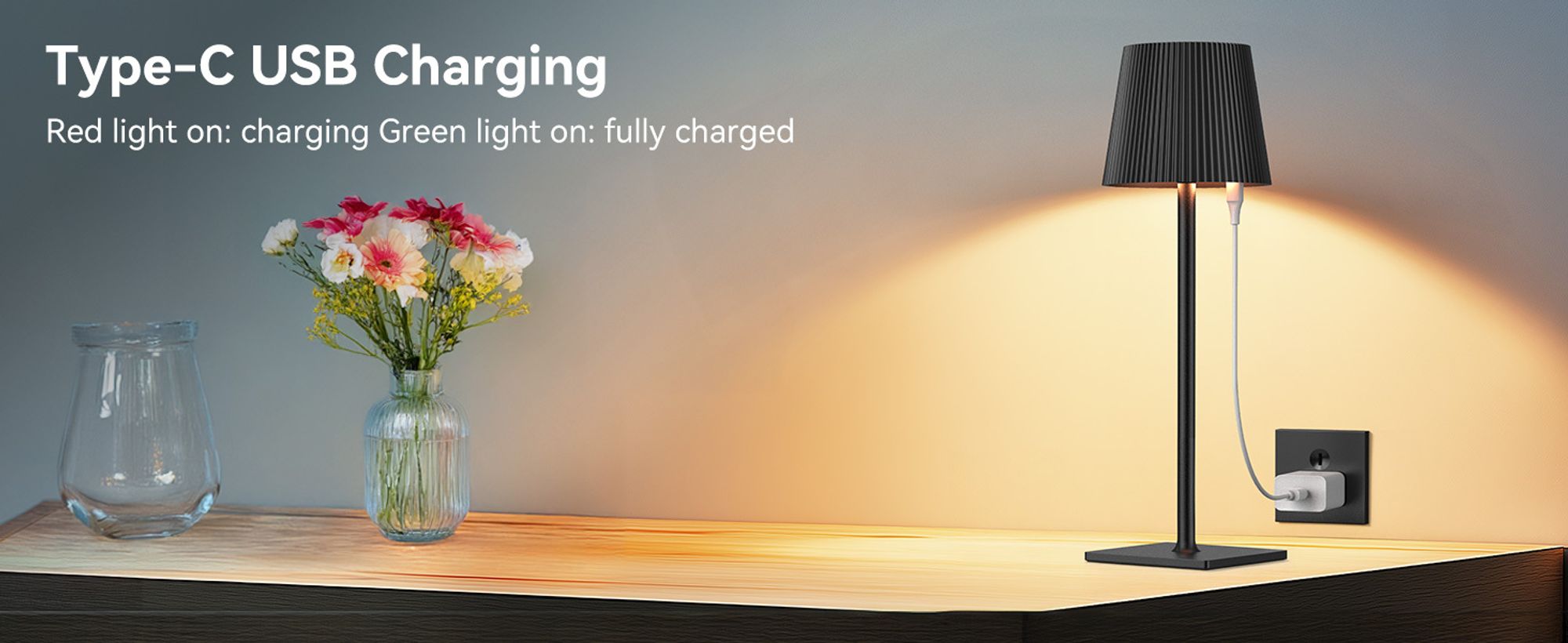 Tischlampe Kabellos, LED Tischleuchte, Dimmbar Touch Akku Tischleuchte Kabellos mit USB Ladestation, Warmweiß Tischlampe, IP54 Wasserdichte, Schwarz