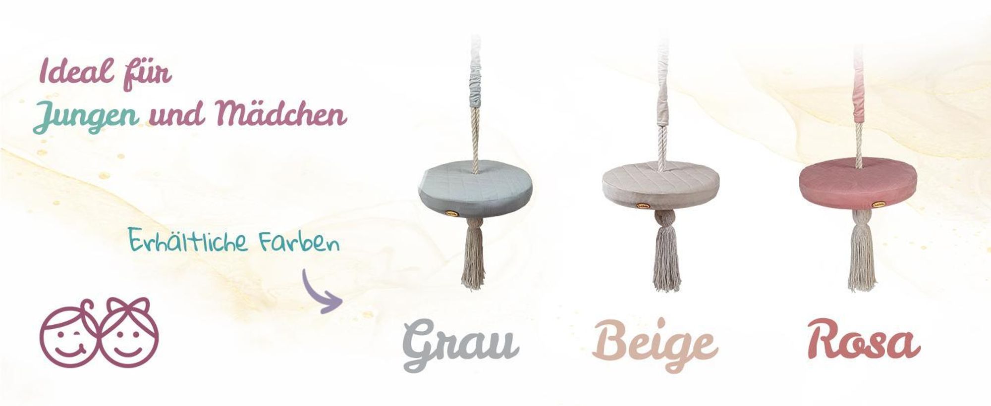 Create for you® - Ring Schaukel für Kinder Indoor, mit Baumwollseil, Runde Kinderschaukel, Weicher Sitz, Durchmesser 36 cm, Grau