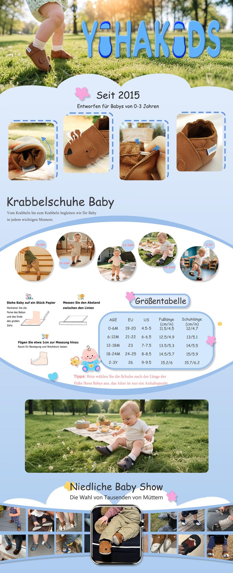 YIHAKIDS Baby Krabbelschuhe Leder 18-24 Monate, Lauflernschuhe mit Wildledersohle Jungen Mädchen Giraffe Dunkelbraun