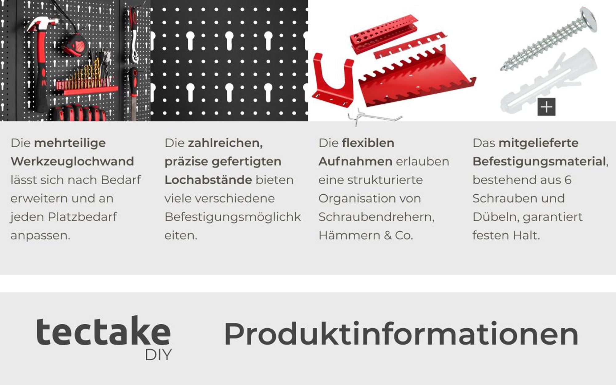tectake® Werkzeuglochwand Jonah sechsteilig Belastbarkeit 4 kg pro Platte
