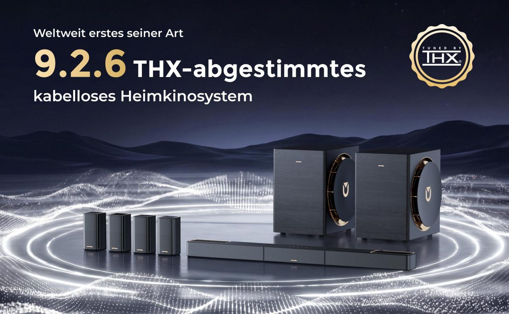 ULTIMEA Skywave X100 Dual 9.2.6 Soundbar mit Dolby Atmos & DTS:X, THX-Tuned, 2x10" Subwoofer, 2000W, 8K Pass-Through, Kabellos