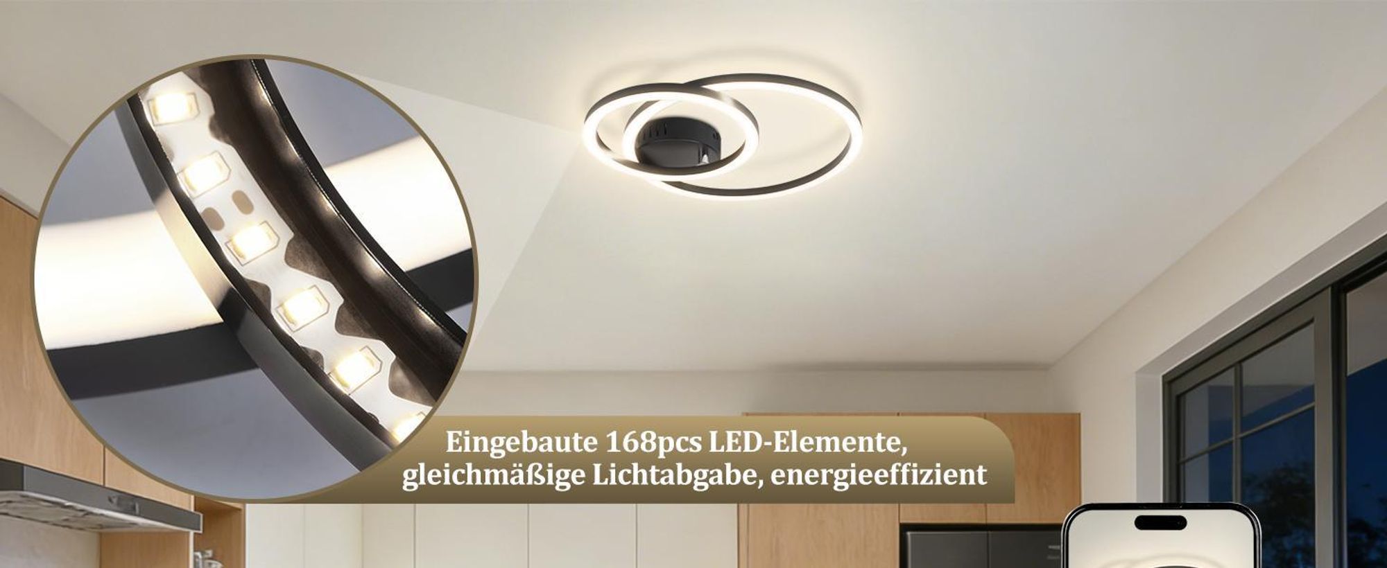 ZMH LED – lampa sufitowa 40 cm, 23 W, do kuchni, 4000 K, do salonu, z 2 pierścieniami, oświetlenie sufitowe do kuchni, sypialni i biura, czarna